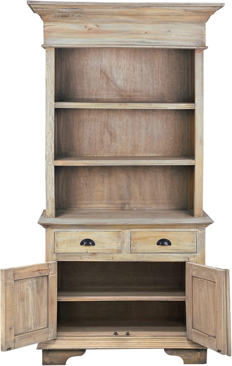 Cottage Hutch Buffet Driftwood Brown Bookcase Cabinet Solid Wood Mahogany