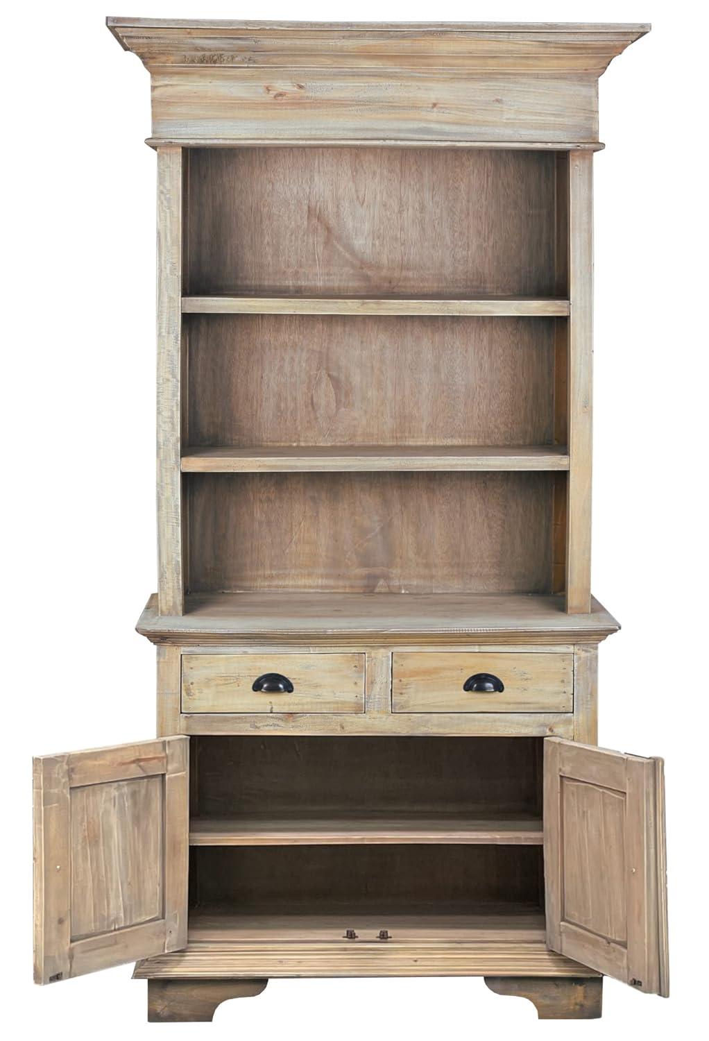 Cottage Hutch Buffet Driftwood Brown Bookcase Cabinet Solid Wood Mahogany
