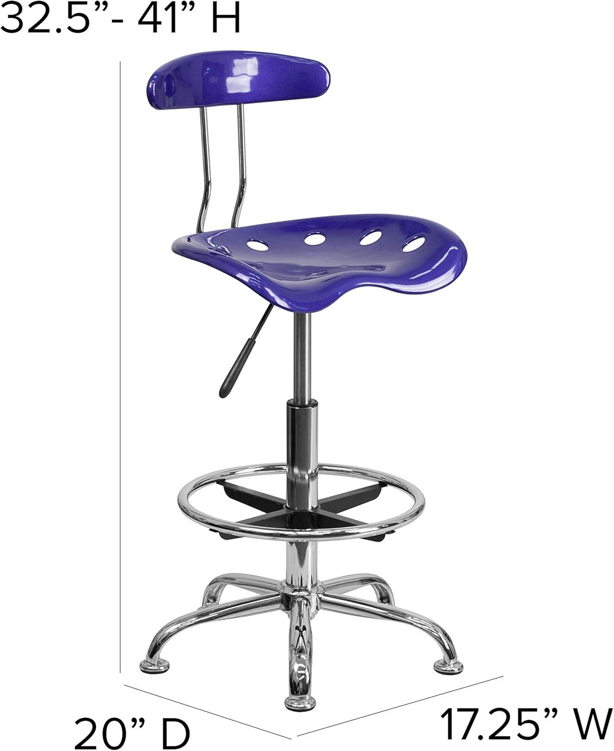 Swivel Adjustable Saddle-Style Stool in Deep Blue and Chrome