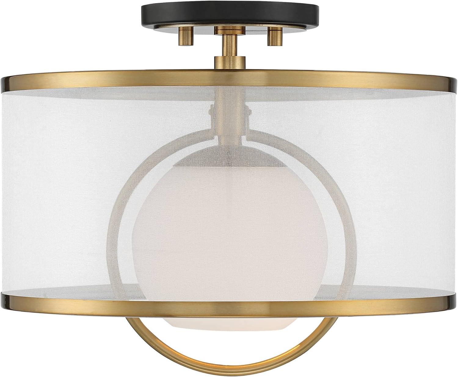 Artisanal Brass & Glass 17" Art Deco Drum Ceiling Light