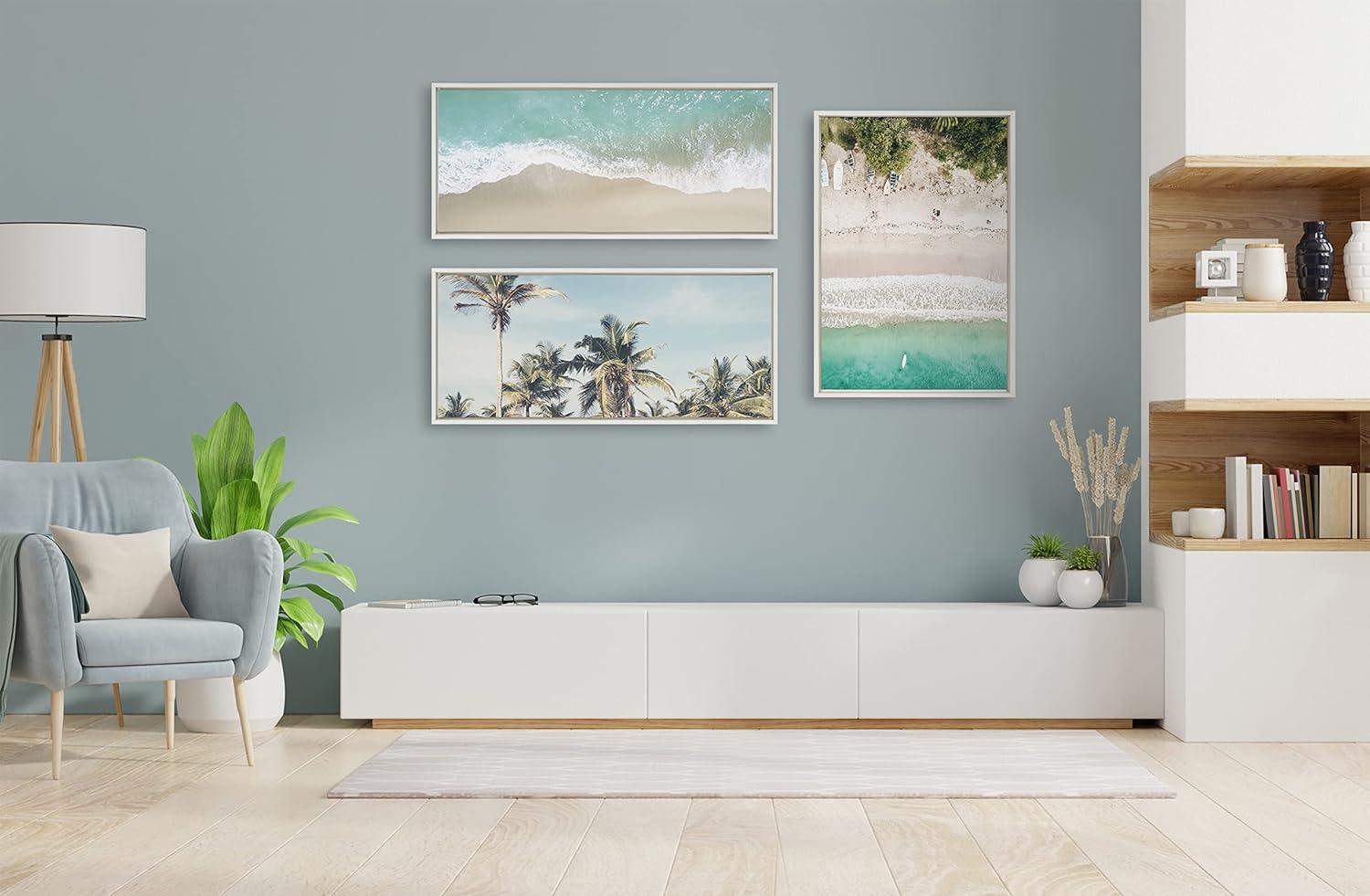 Kate and Laurel Sylvie Ocean Beach Fantasy Framed Canvas by The Creative Bunch Studio, 18x40, White