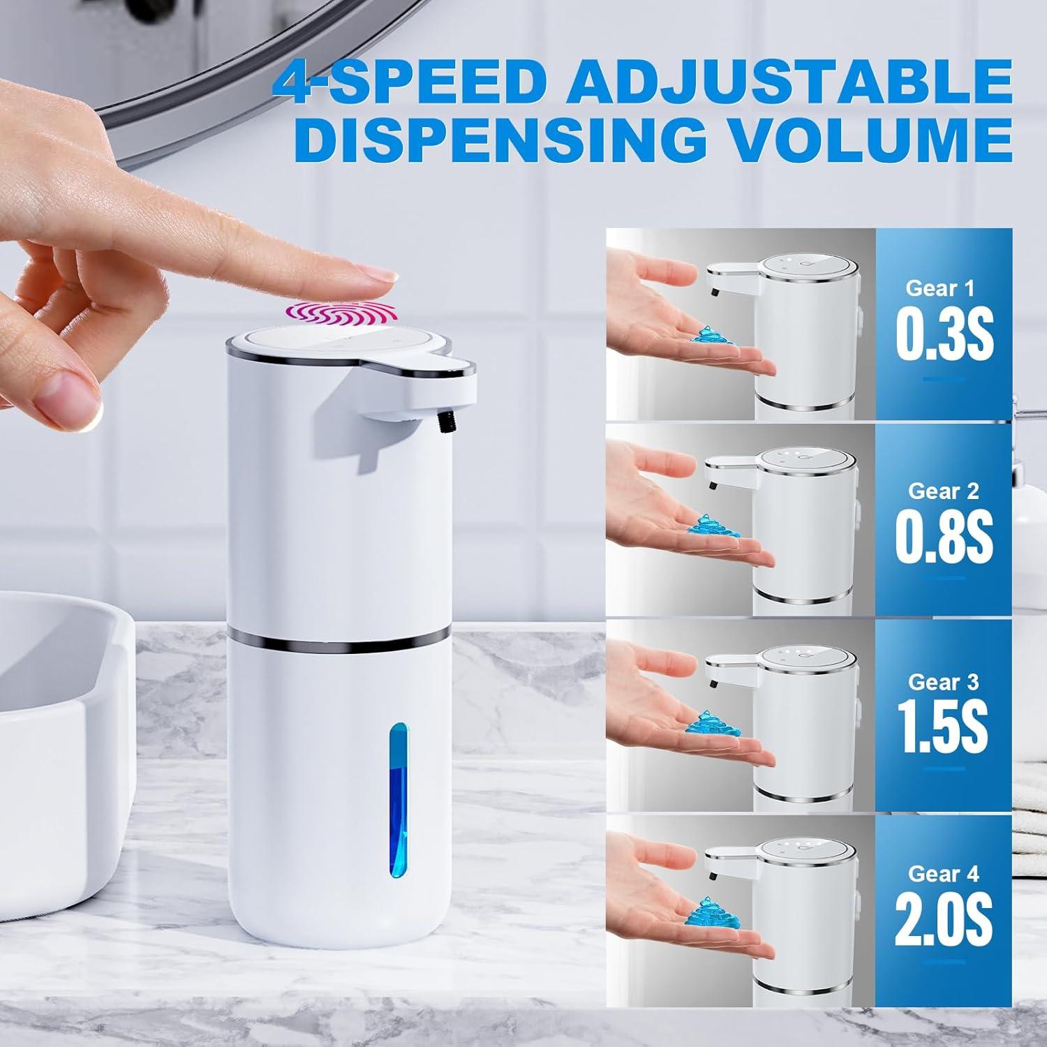 Automatic Liquid Soap Dispenser,380ml Wall Mount Touchless 4 Gear Adjustable Electric Liquid Soap Dispenser,USB Rechargeable with Sensor for Bathroom,Kitchen,Office