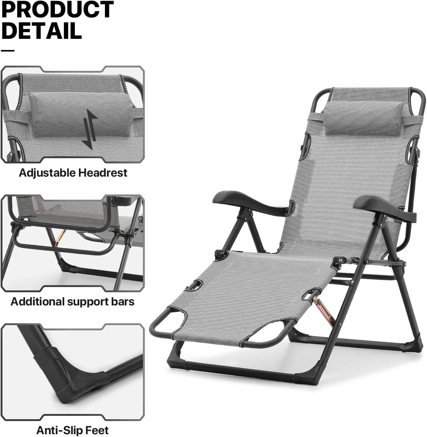 Outdoor Bench Chaies Folding Reclining Lounge Chair with Pillow (Set of 2)