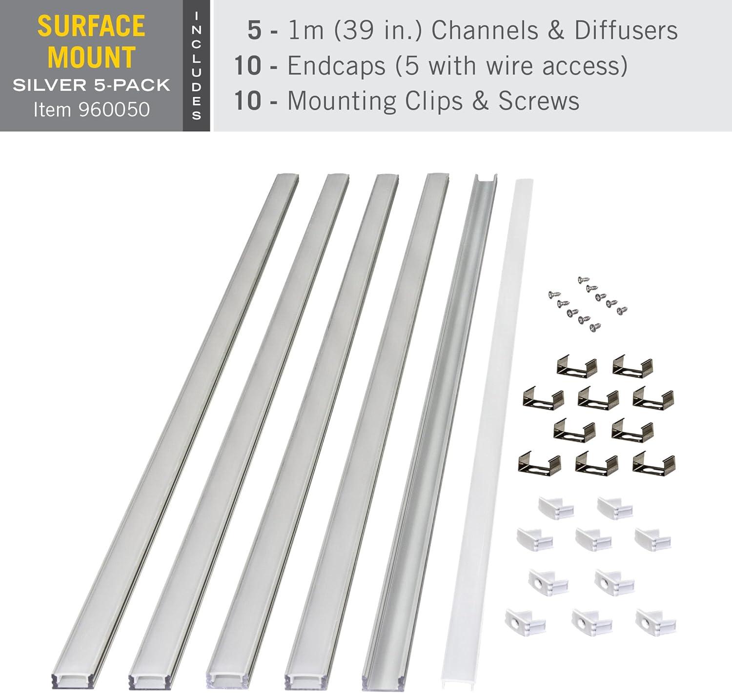 LED Tape Light Mounting Channel, Surface Mount, Silver