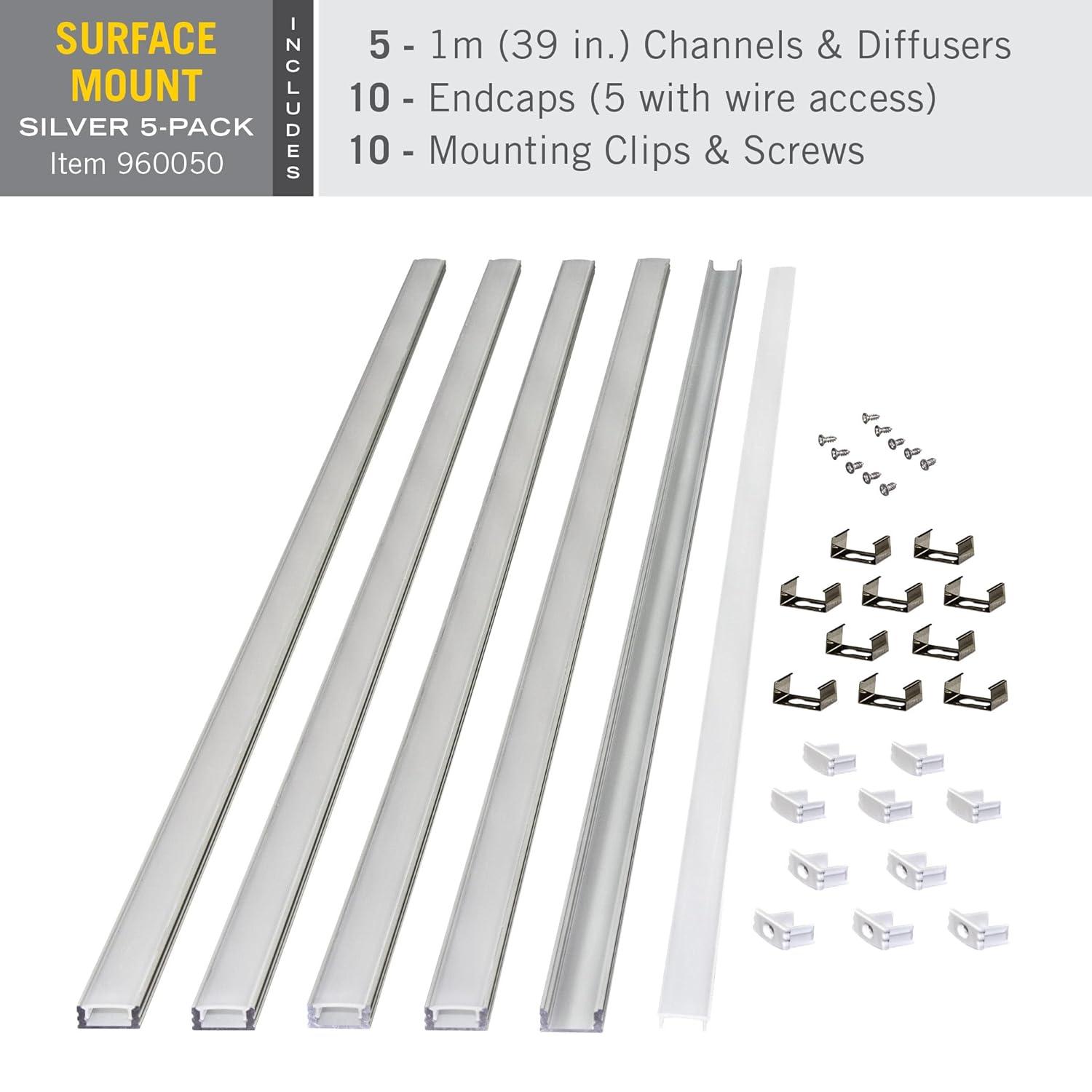 LED Tape Light Mounting Channel, Surface Mount, Silver