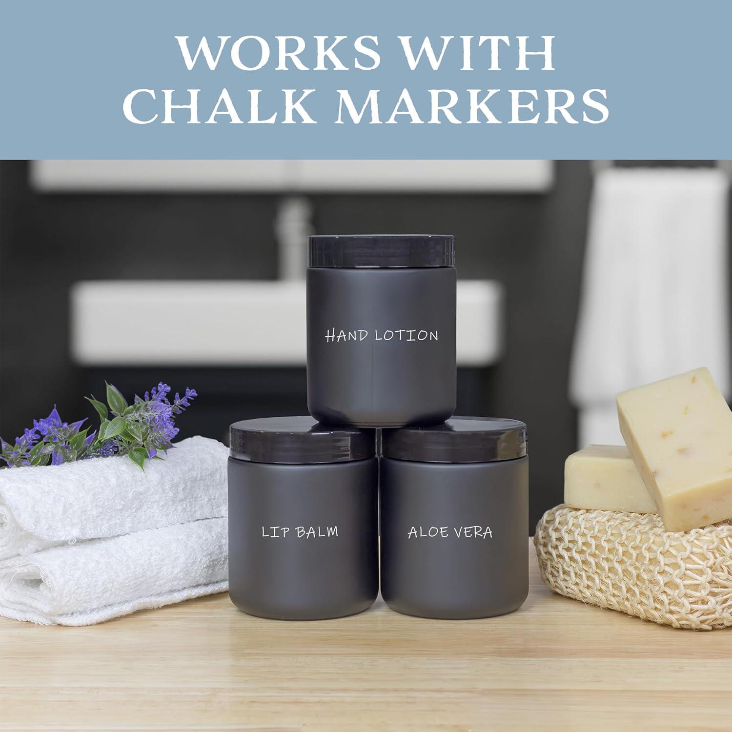 Cornucopia Brands 8oz /9oz Black Matte Coated Glass Cosmetic Jars (6pk) w/ Black Plastic Lids; Straight Sided for Body Butter, Creams, Scrubs