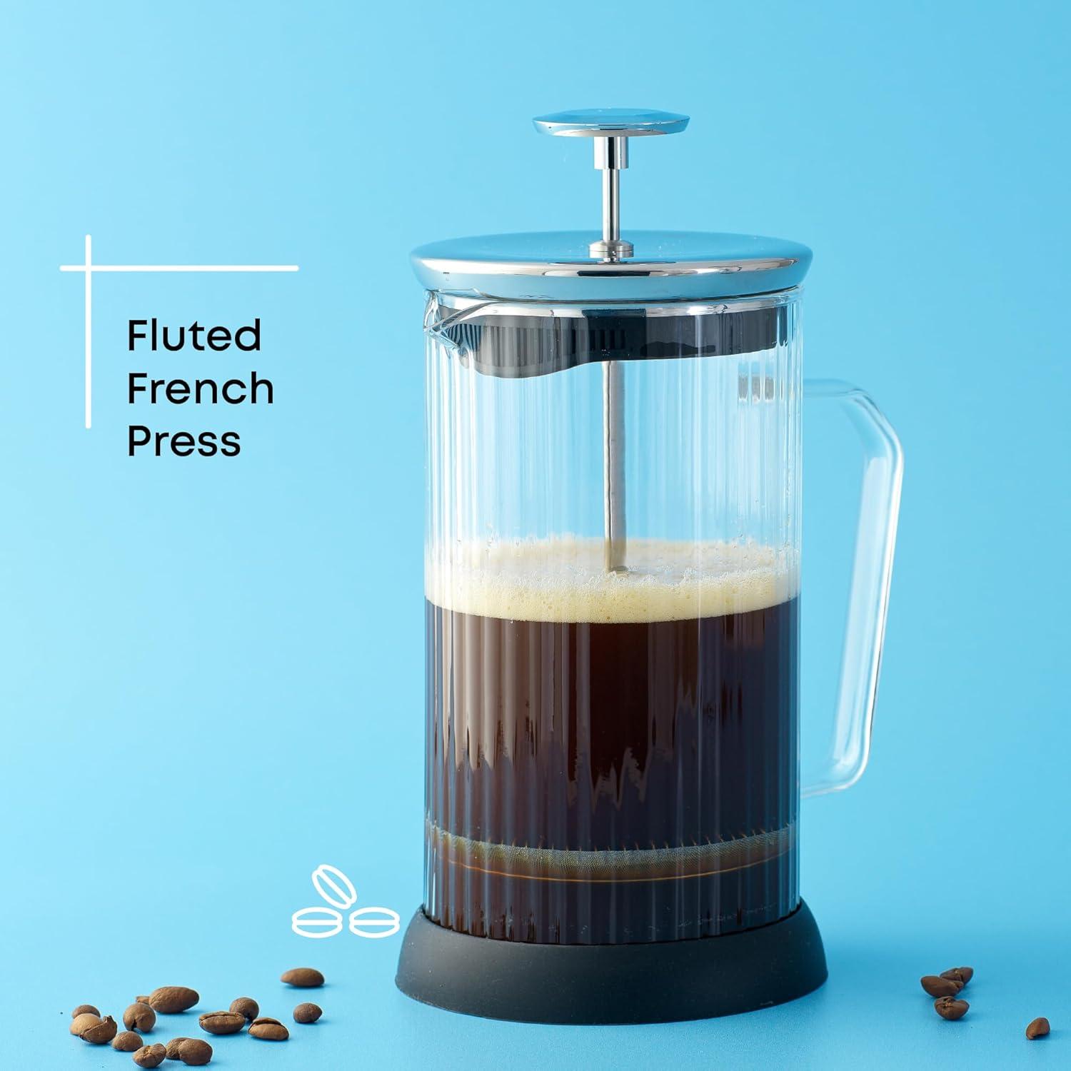 JoyJolt JG10327 JoyJolt Savor Fluted French Press Coffee and Tea Maker, 33.8oz