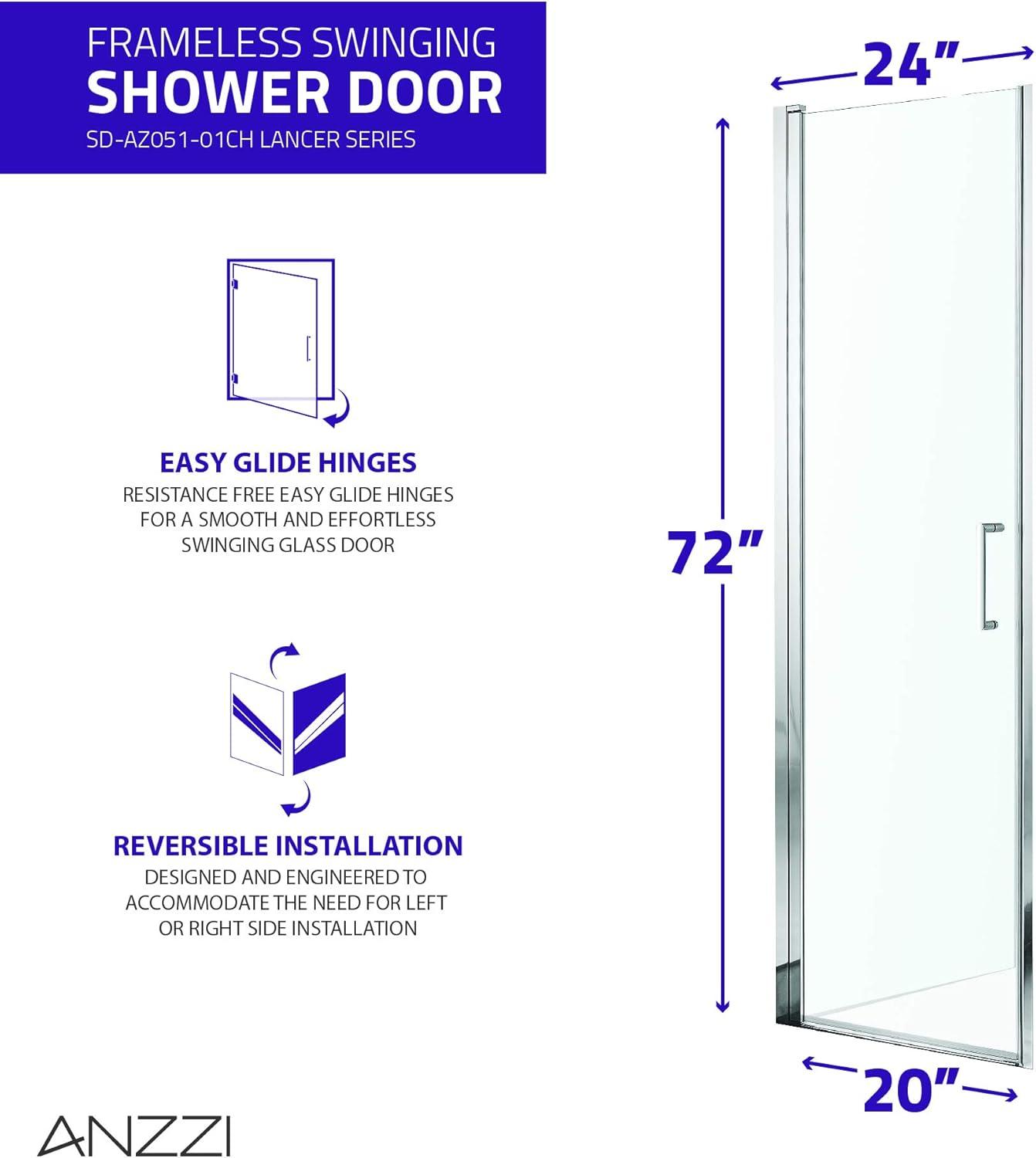 Lancer Series 23.4" W x 72" H Hinged Semi-Frameless Shower Door