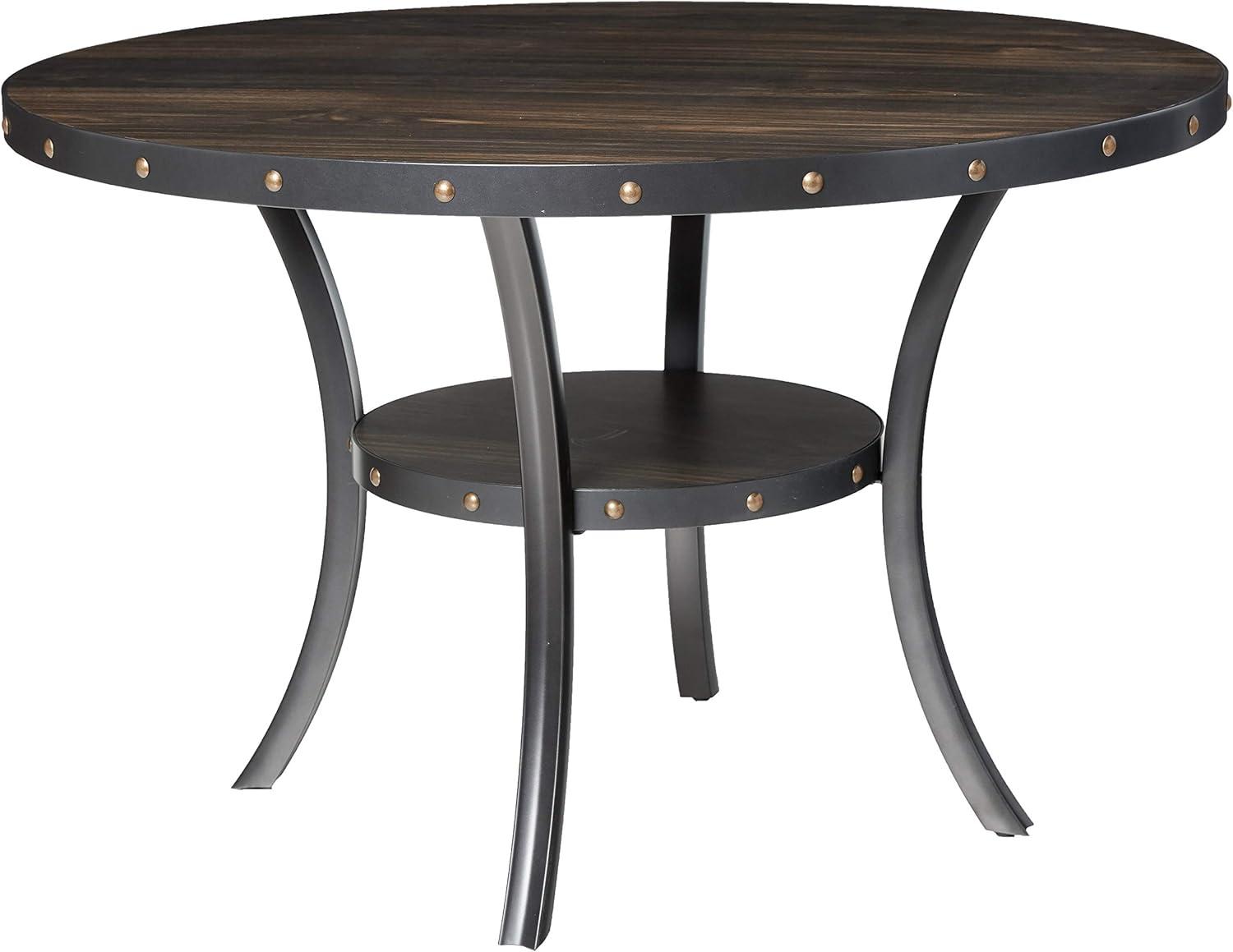 48" Black Round Wood Dining Table with Metal Accents