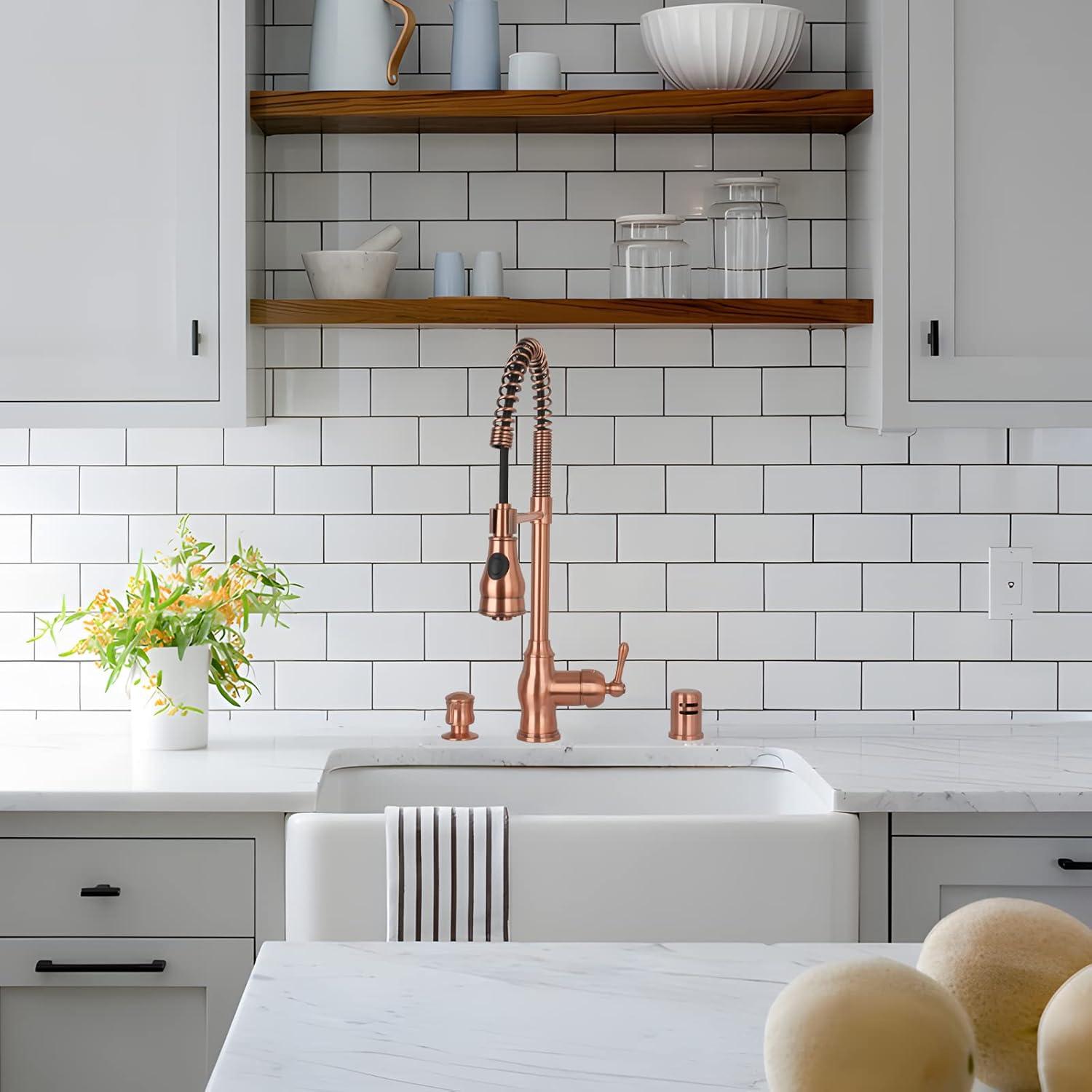 Akicon Pre-Rinse Spring Kitchen Faucet, Single Level with Pull Down Sprayer Copper Copper Finish
