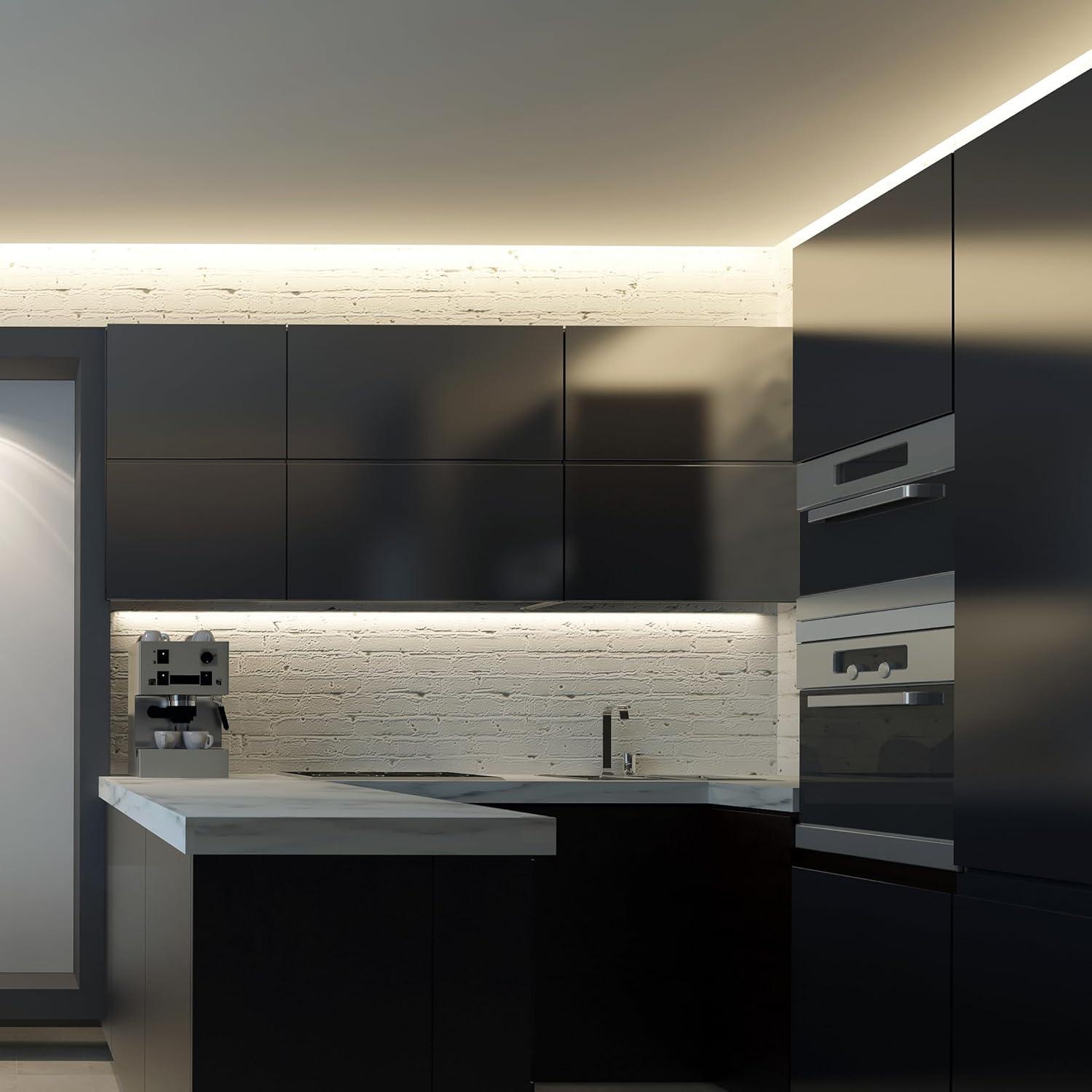 Maxxima 96 in. LED Under Cabinet Strip Light, Hardwired, 3680 Lumens, 3000K Warm White, 120V White Cove Light