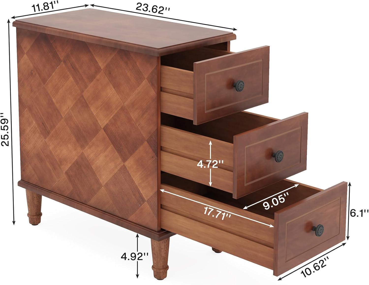 Hokku Designs Solid Wood End Table, Fully Assembled Narrow Side Table With Drawers, Pre-Assembled Nightstand Slim Bedside Table For Small Spaces, Living Room, Bedroom, Brown