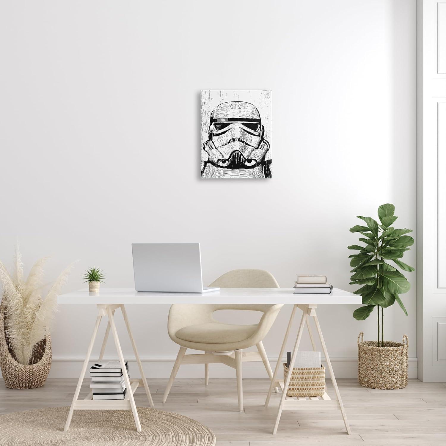 The Stupell Home Decor Collection Black and White Star Wars Stormtrooper Distressed Wood Etching Stretched Canvas Wall Art, 16 x 1.5 x 20