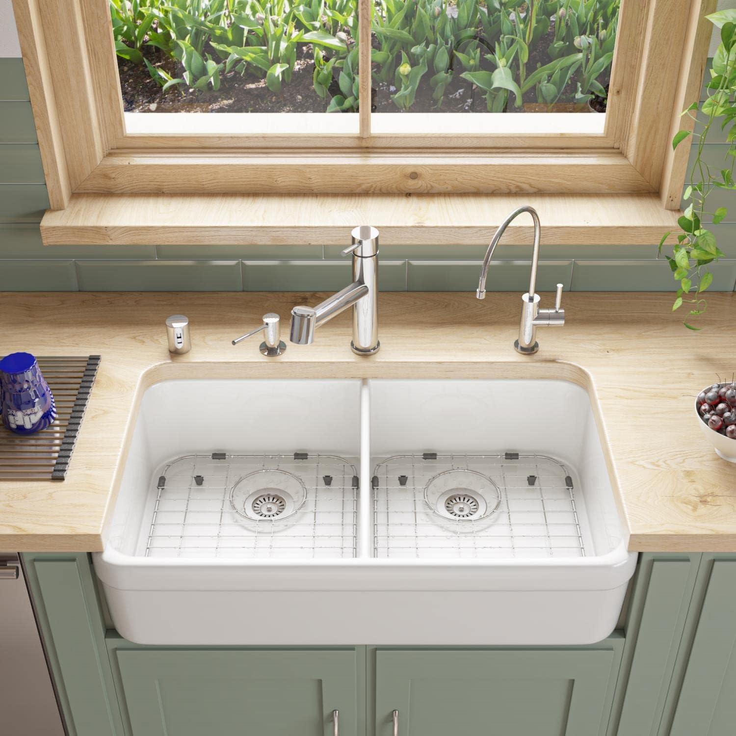 32'' L Farmhouse / Apron Double Bowl Fireclay Kitchen Sink