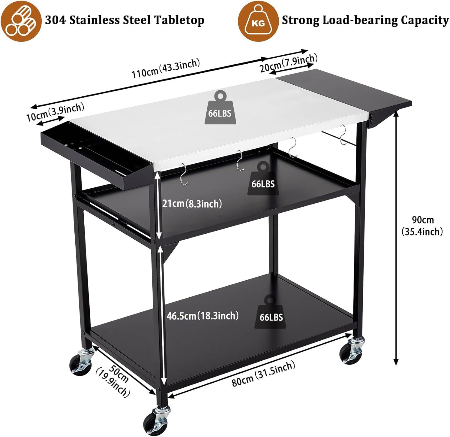 17 Stories Outdoor Grill Cart Table, With 4 Wheels,For Home Party, Bar, Camping