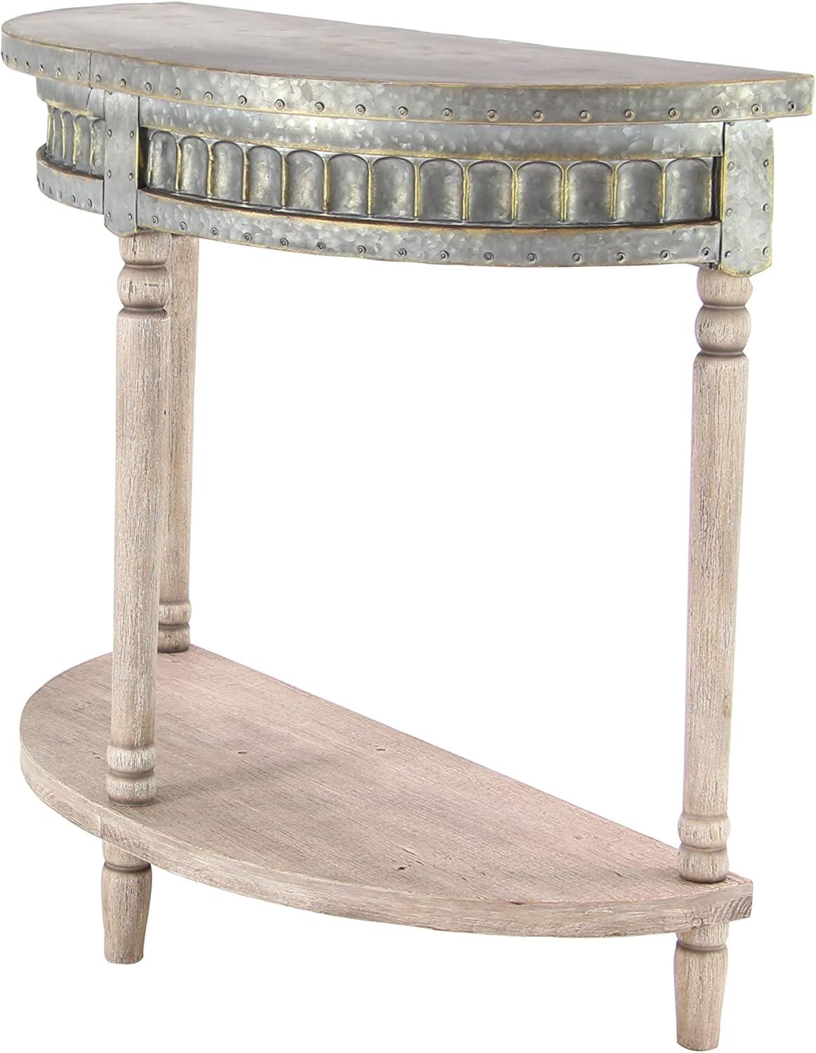 Traditional Half Round Side Table Beige - Olivia & May: Sturdy Iron Entryway Console with Shelf