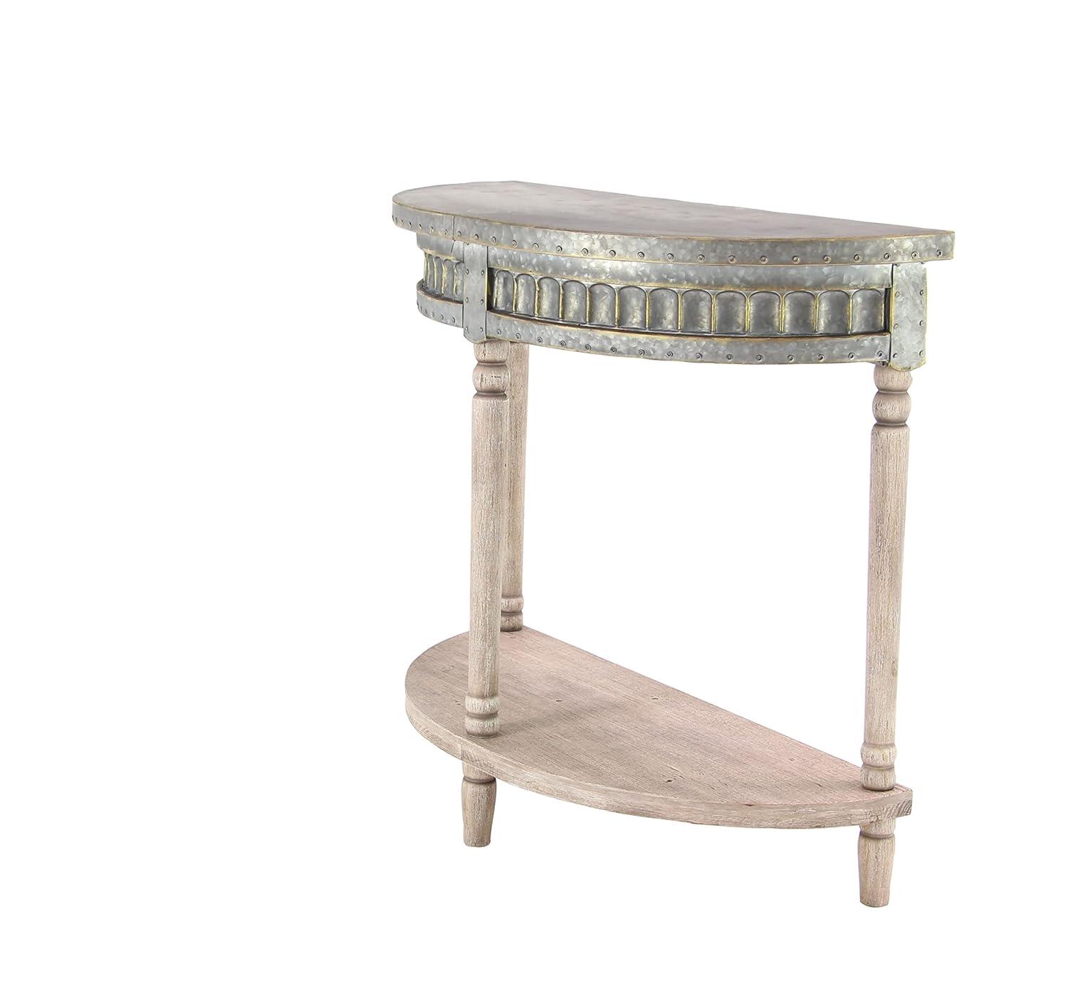 Traditional Half Round Side Table Beige - Olivia & May: Sturdy Iron Entryway Console with Shelf