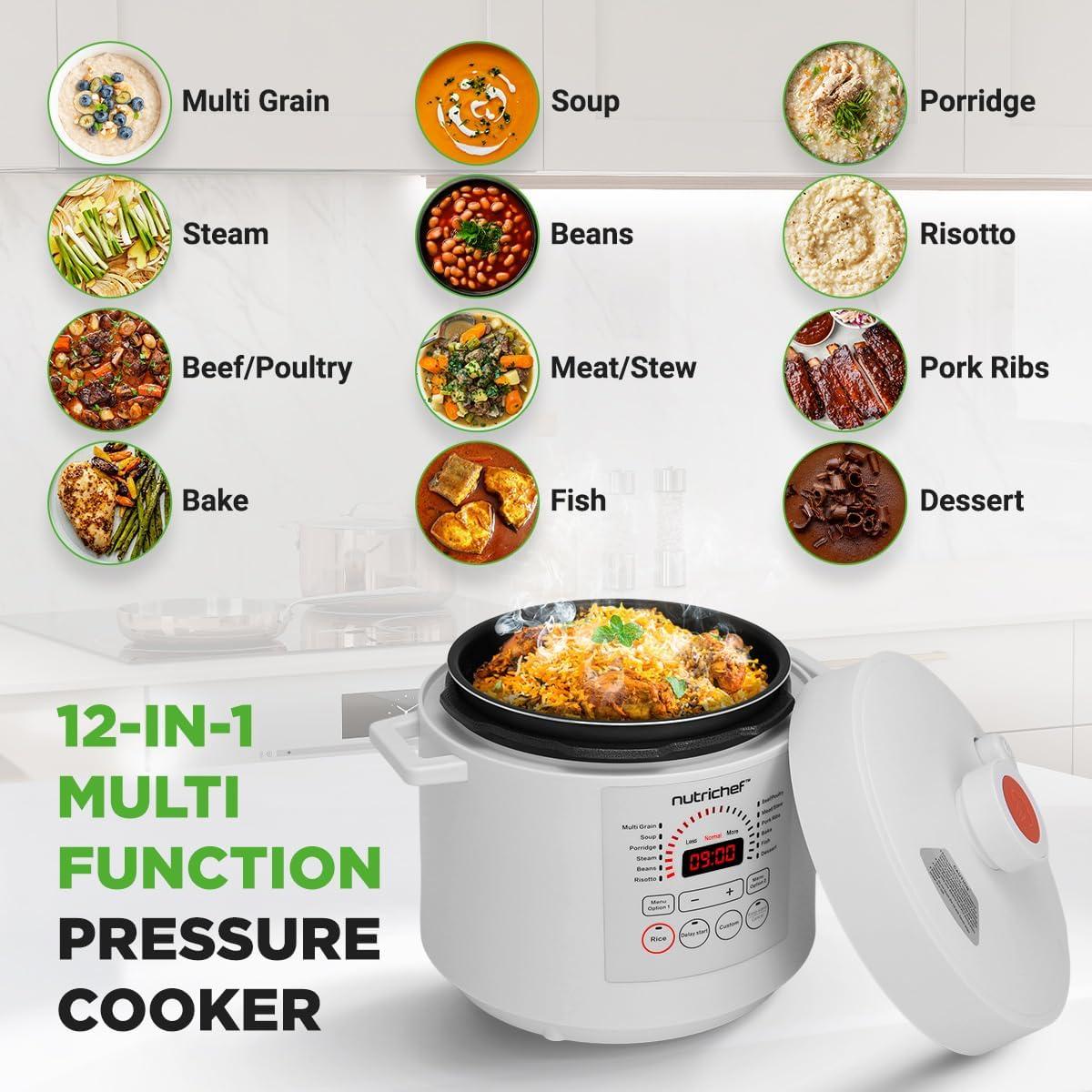 NutriChef 6 Quart White Digital Electric Pressure Cooker with Touch Control