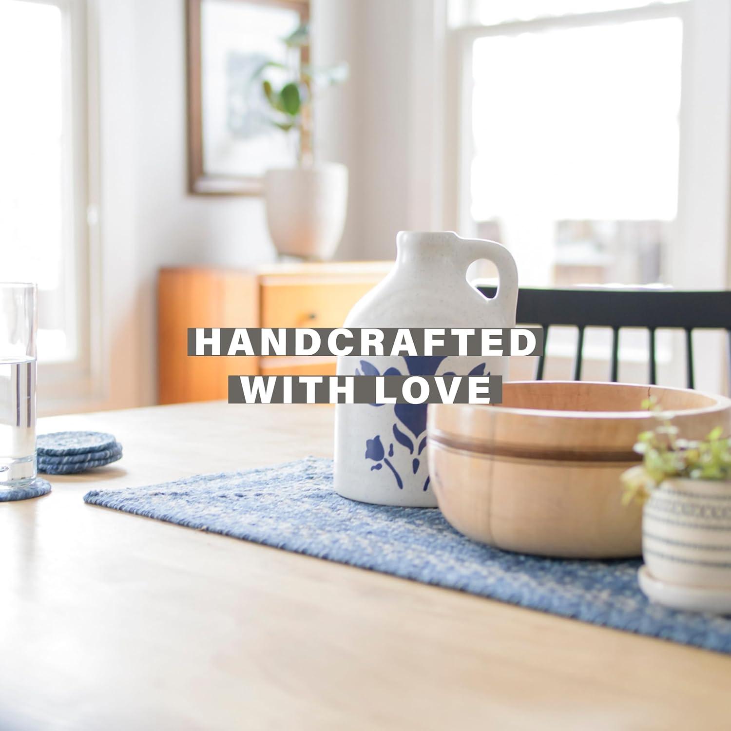 Homespice - Denim Blue Runner for Table 11x36 inches, a Long and Thick Table Runner to Use as a Coastal Style Dinner Table Runner - Handmade from Premium Jute - Reversible and Durable Braided Runner