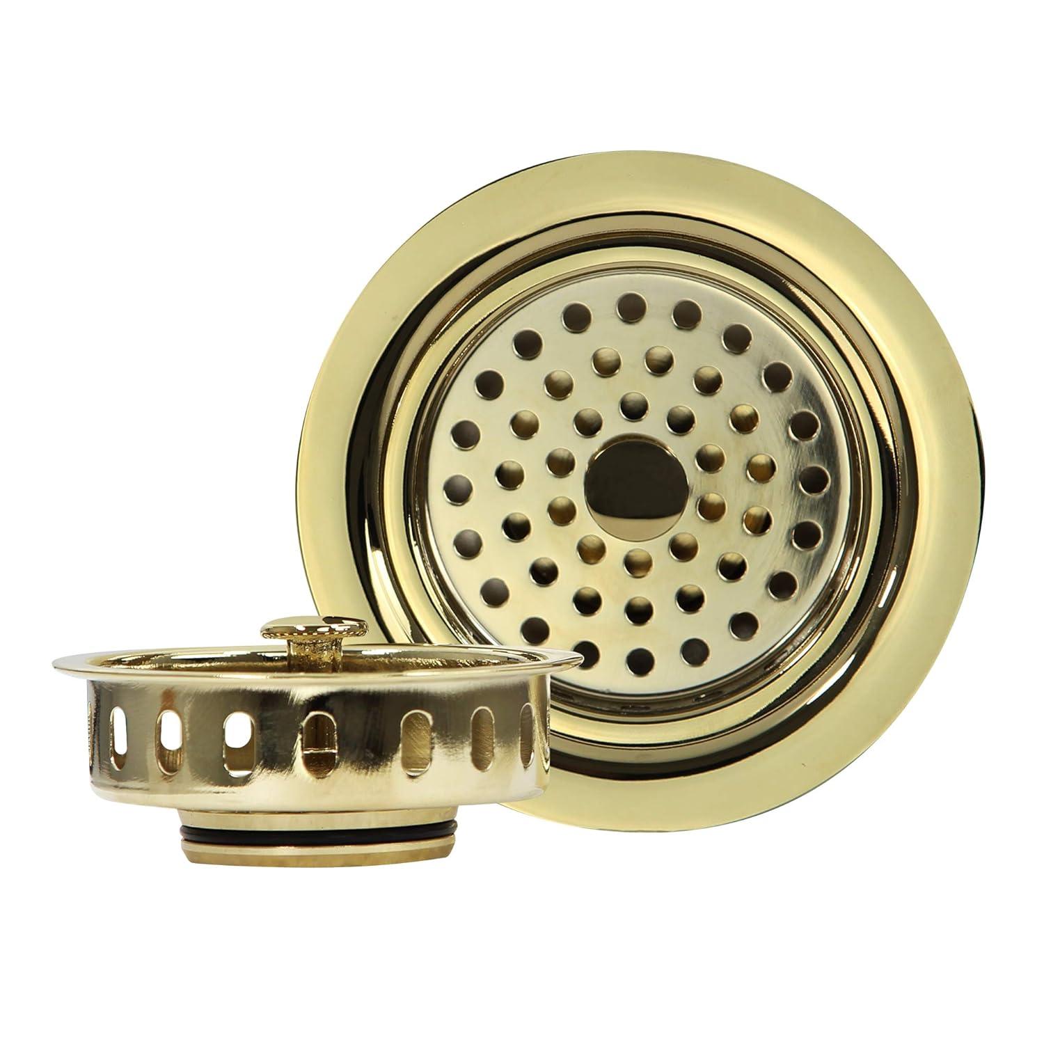 Polished Brass Kitchen Sink Basket Strainer Drain, 3.5 Inch