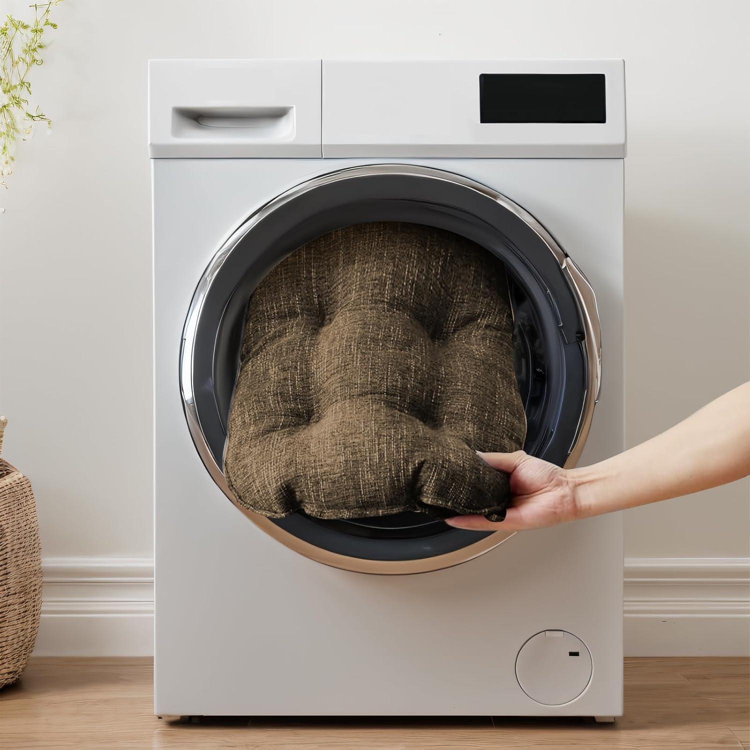 Chair Cushions for Dining Chairs Set of 4, Non Slip Tufted Kitchen Chair Cushions with Ties, Shredded Memory Foam Kitchen Chair Pads, 15.5" x 15.5" x 4", Brown