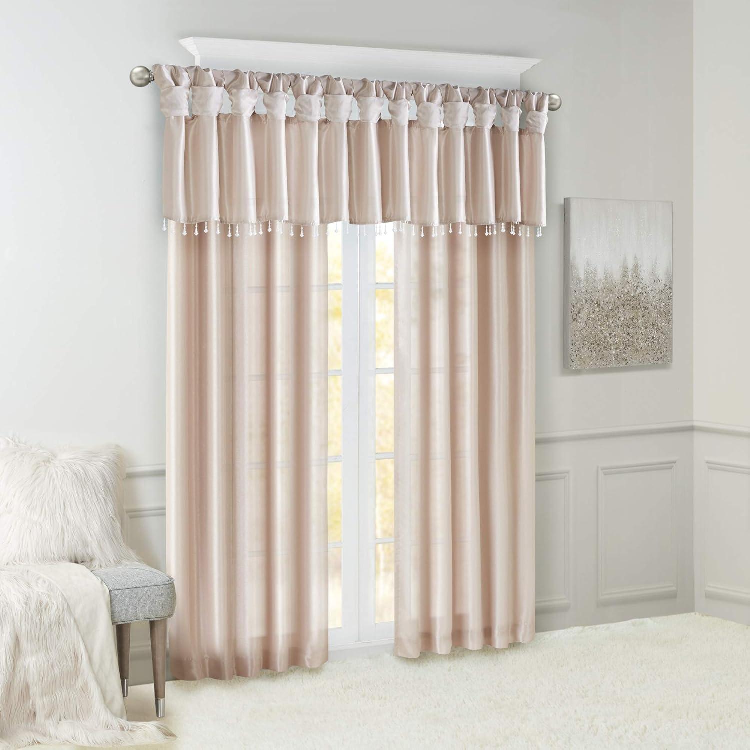 Blush Faux Silk Tab Top Room-Darkening Drapes, 50" x 84"