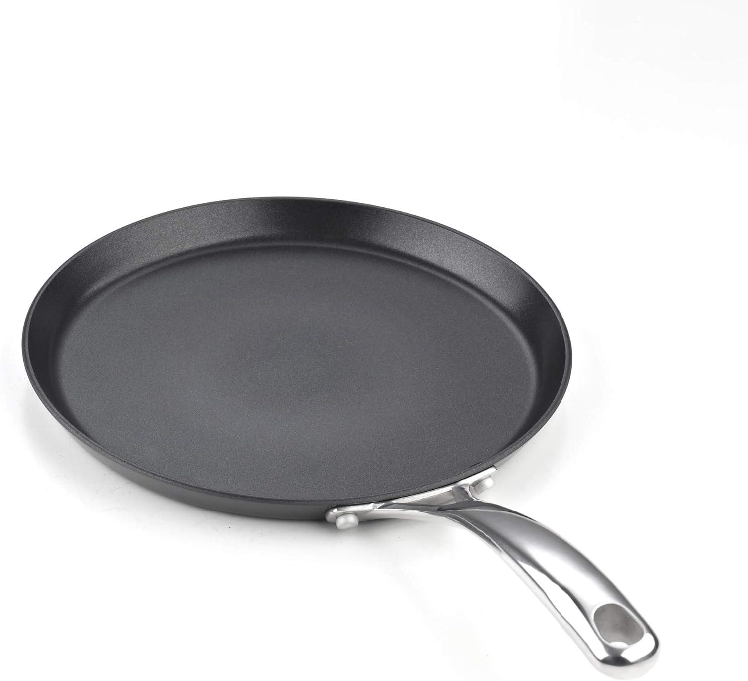 Cooks Standard 9.5-inch Crepe Pan Nonstick Hard Anodized, Dosa Tortilla Omelet Pan Pancake Flat Skillet Tawa Griddle, Black