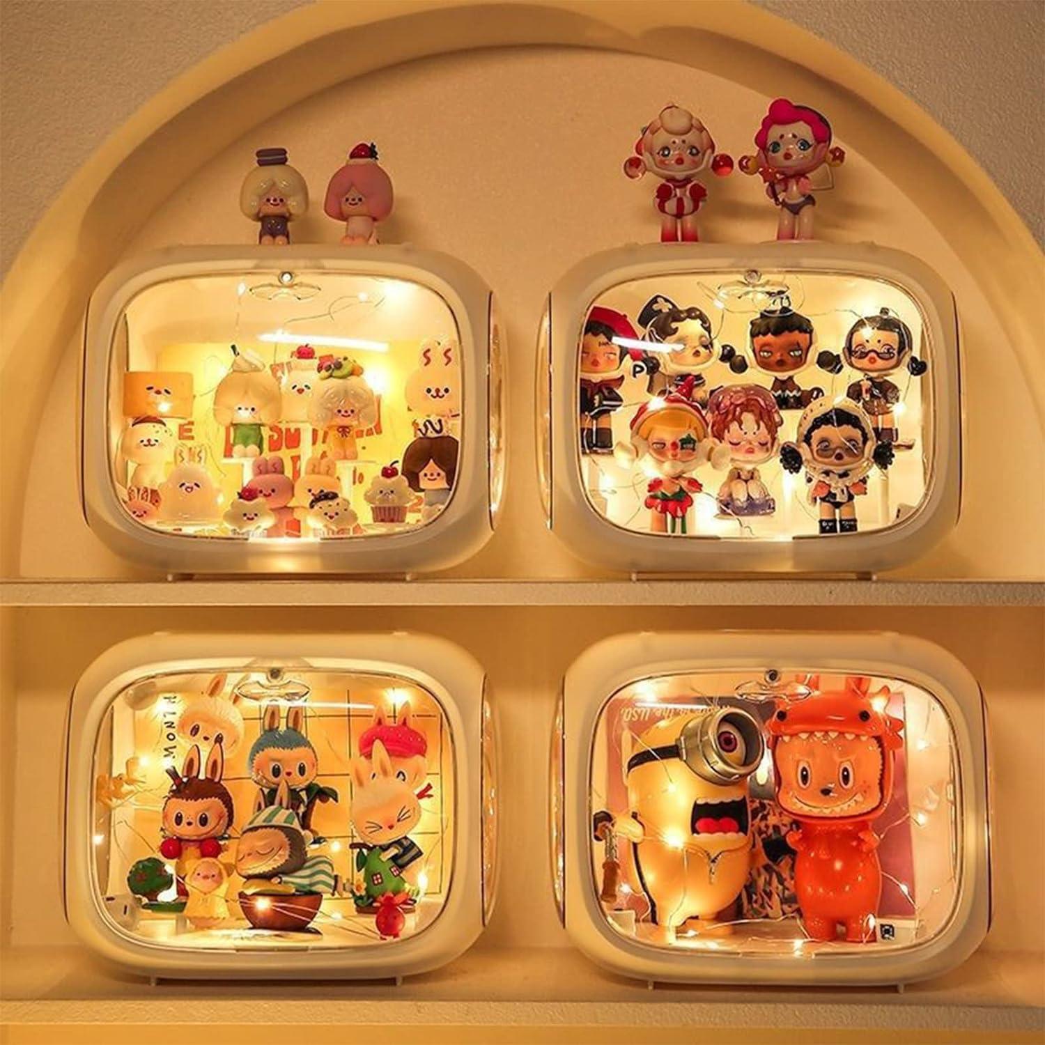 Aippl Display case for Figures with Light Adjustable Display Stand Clear Acrylic Display Box with Door Dust and Moisture Proof Suitable for Lego Collectibles Action Figures Pop Mart