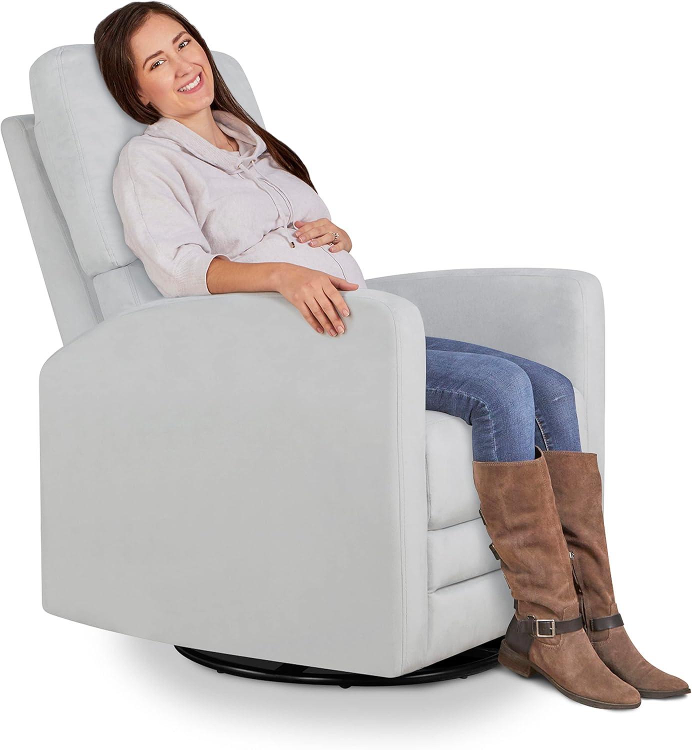 Evolur Habana Upholstered Faux Leather, Ergonomic Seating Glider Swivel Rocker, Glider Chair in Grey, Modern Nursery Glider, Tool-Free Assembly, Easy to Clean, Fit for Any Nursery Decor
