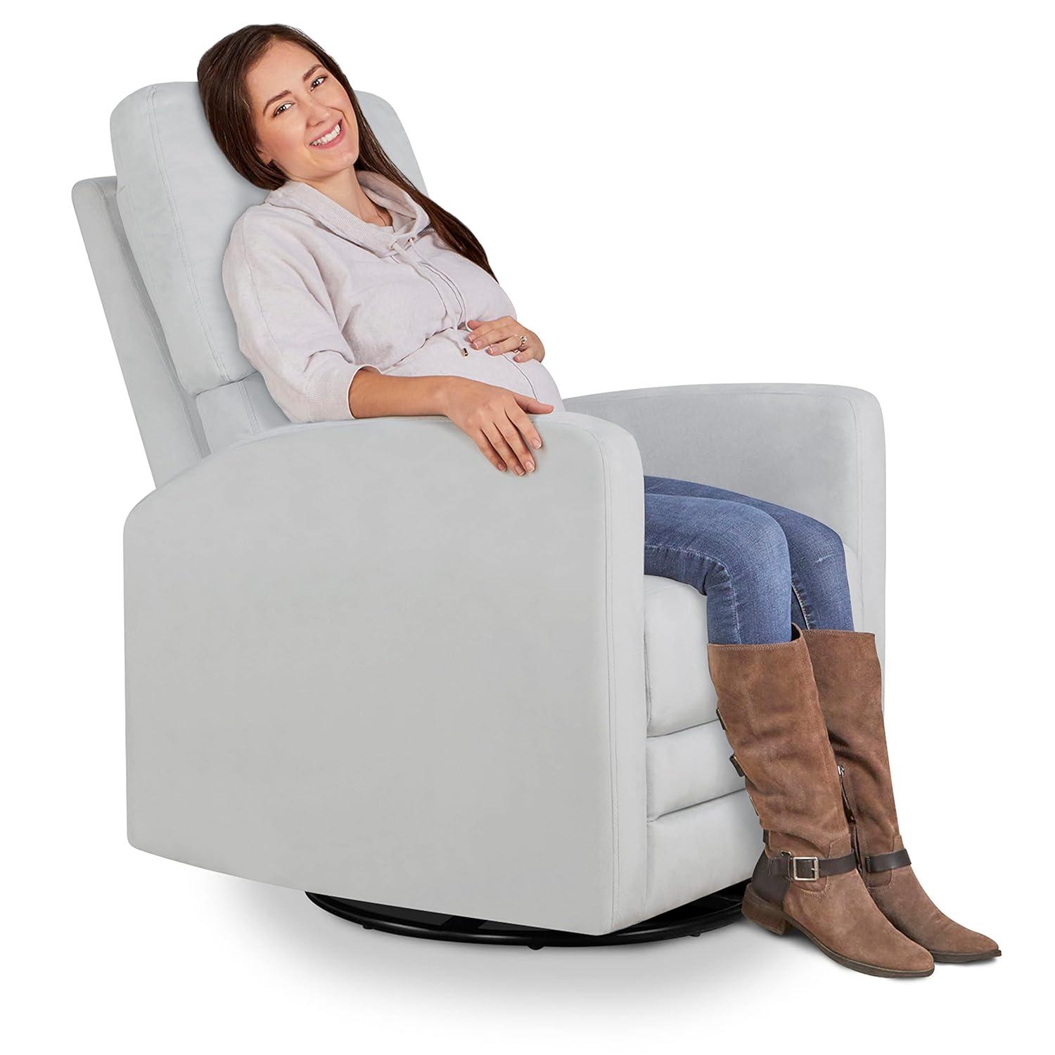 Evolur Habana Upholstered Faux Leather, Ergonomic Seating Glider Swivel Rocker, Glider Chair in Grey, Modern Nursery Glider, Tool-Free Assembly, Easy to Clean, Fit for Any Nursery Decor