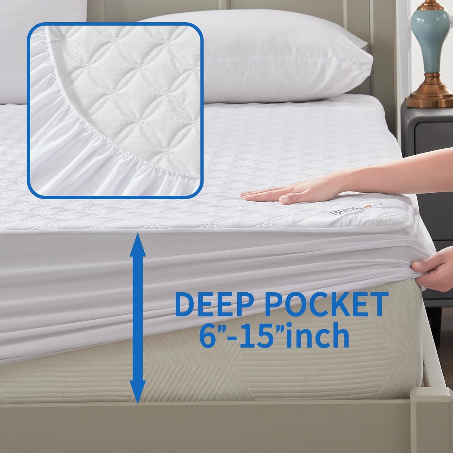 2 Pack Waterproof Mattress Protector, Twin Size Mattress Pad with Deep Pocket Fitted Up to 6-15 inches, Soft Noiseless Single Bed Mattress Cover for Bedroom, Dorm Room