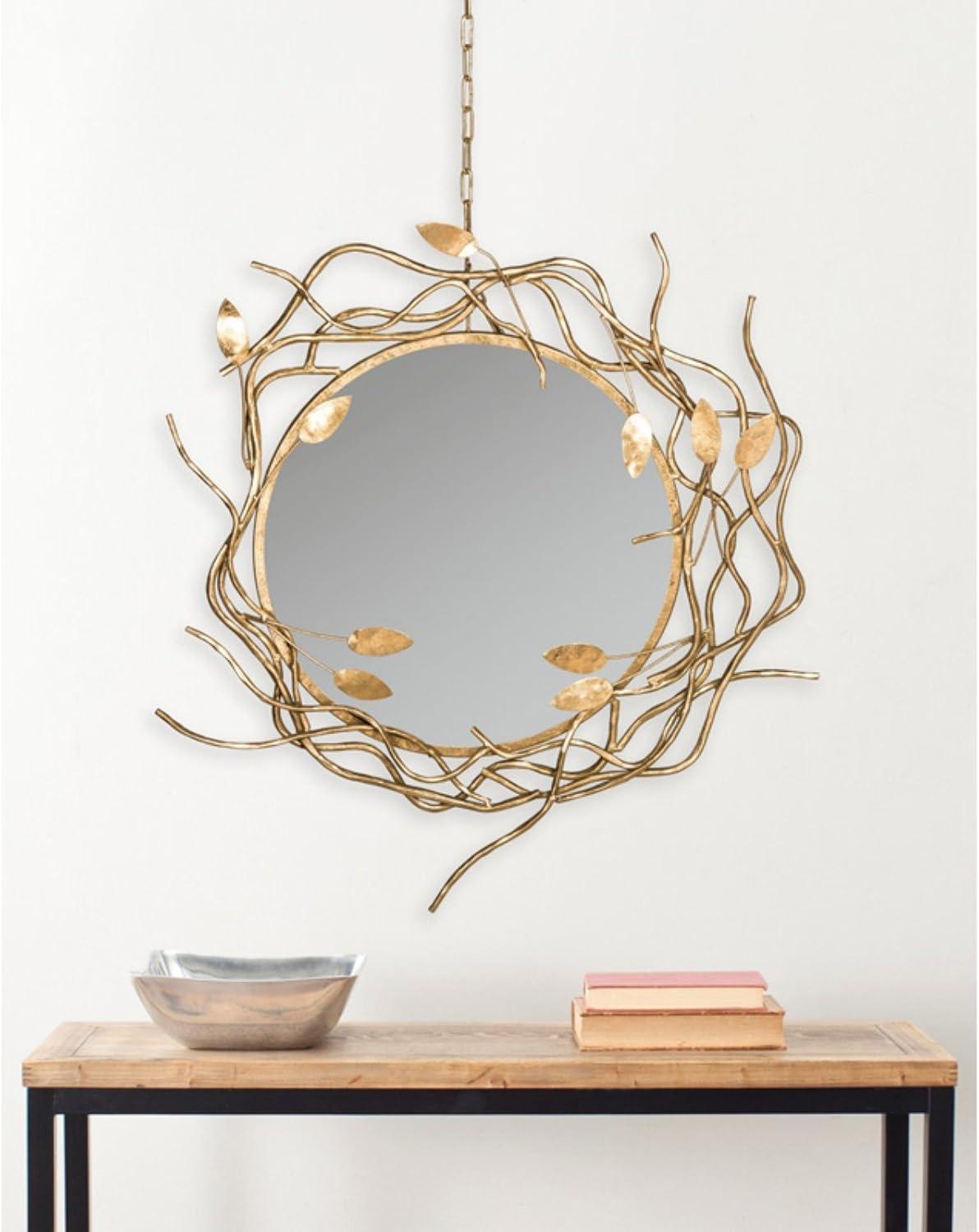 SAFAVIEH 21.1" Round Gold Wreath Mirror, Antique Gold