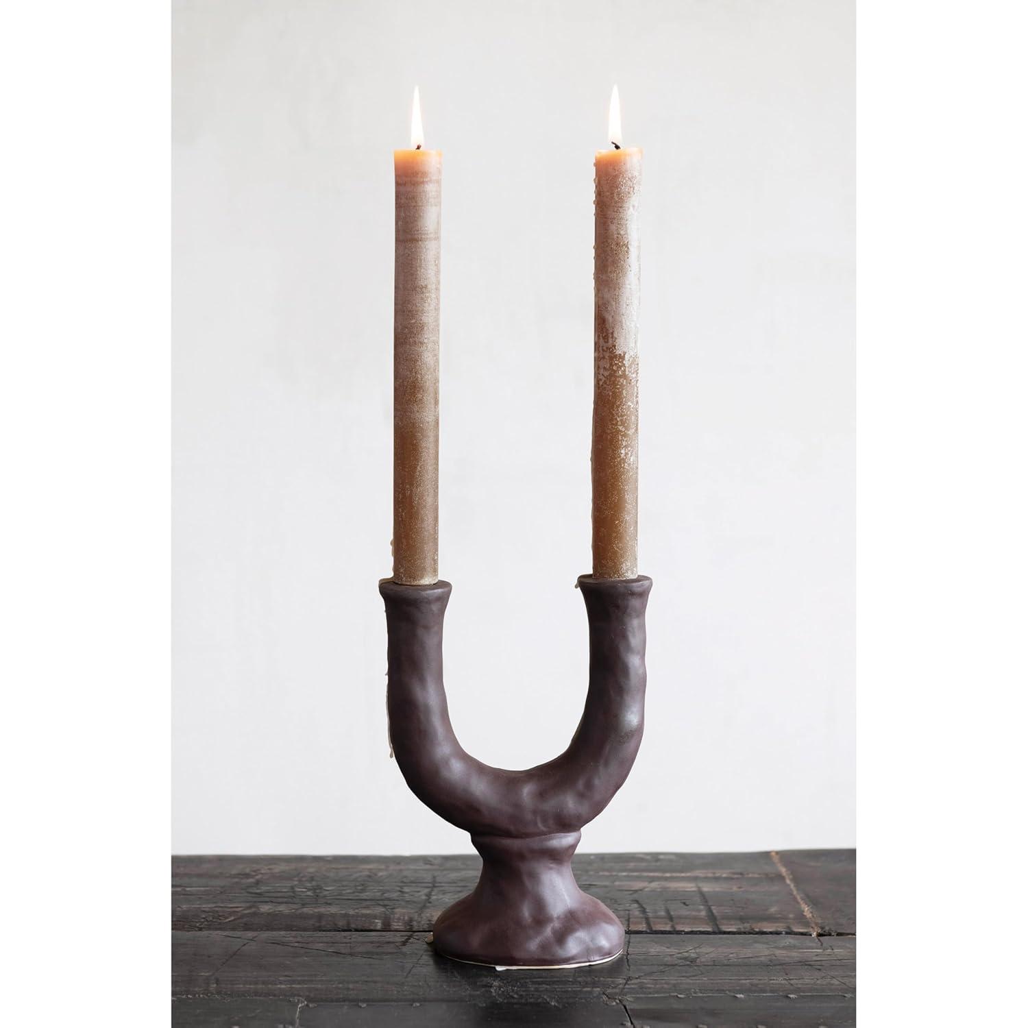 Elegant Linen Black Pleated Taper Candle in Powder Finish