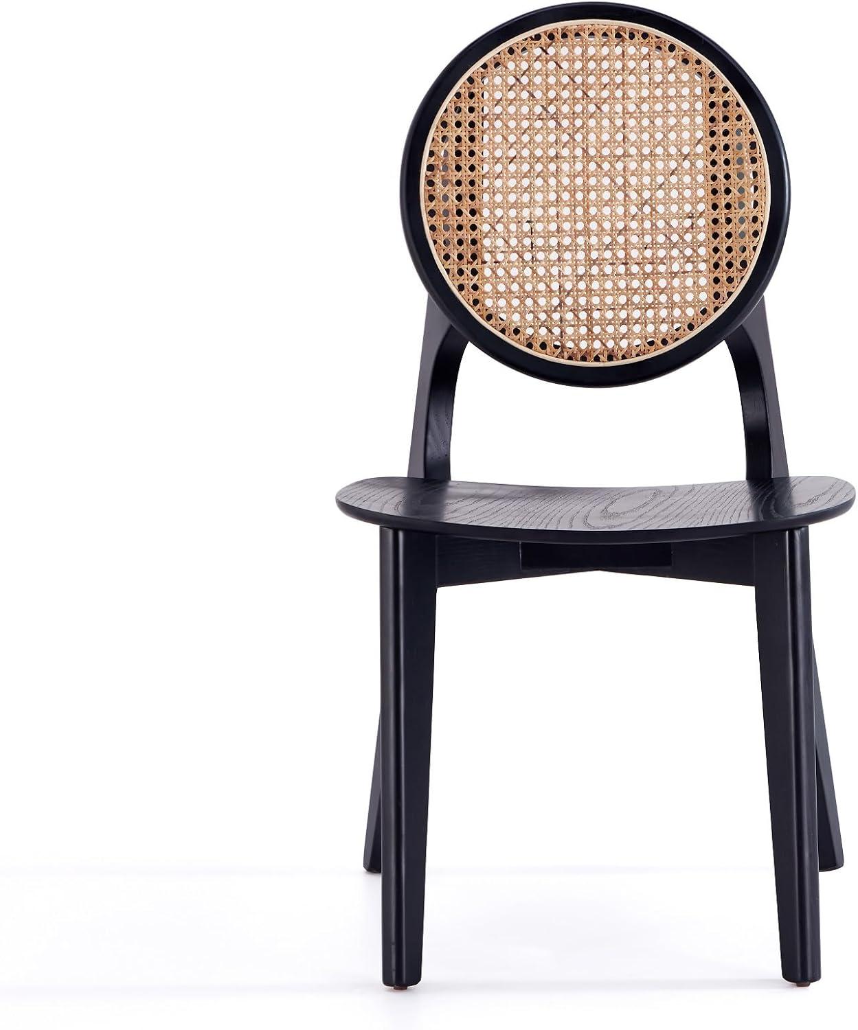 Set of 2 Versailles Round Dining Chairs Black/Natural - Manhattan Comfort: Mid-Century Modern, Ash Wood Frame, No Assembly Required