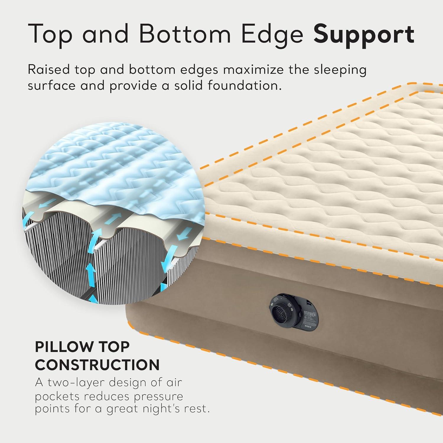 Intex Intex Ultra Plush Fiber Tech Airbed Mattress with Built in Pump