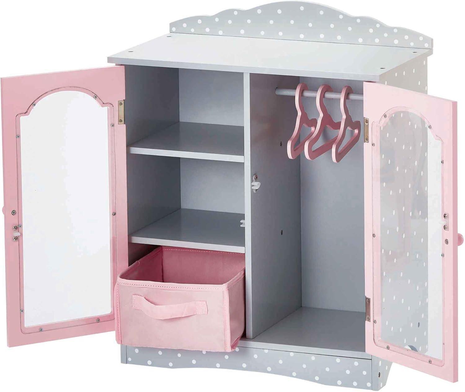 Olivia's Little World Polka Dots Princess Toy Closet with Hangers for 18" Dolls - Gray/Pink