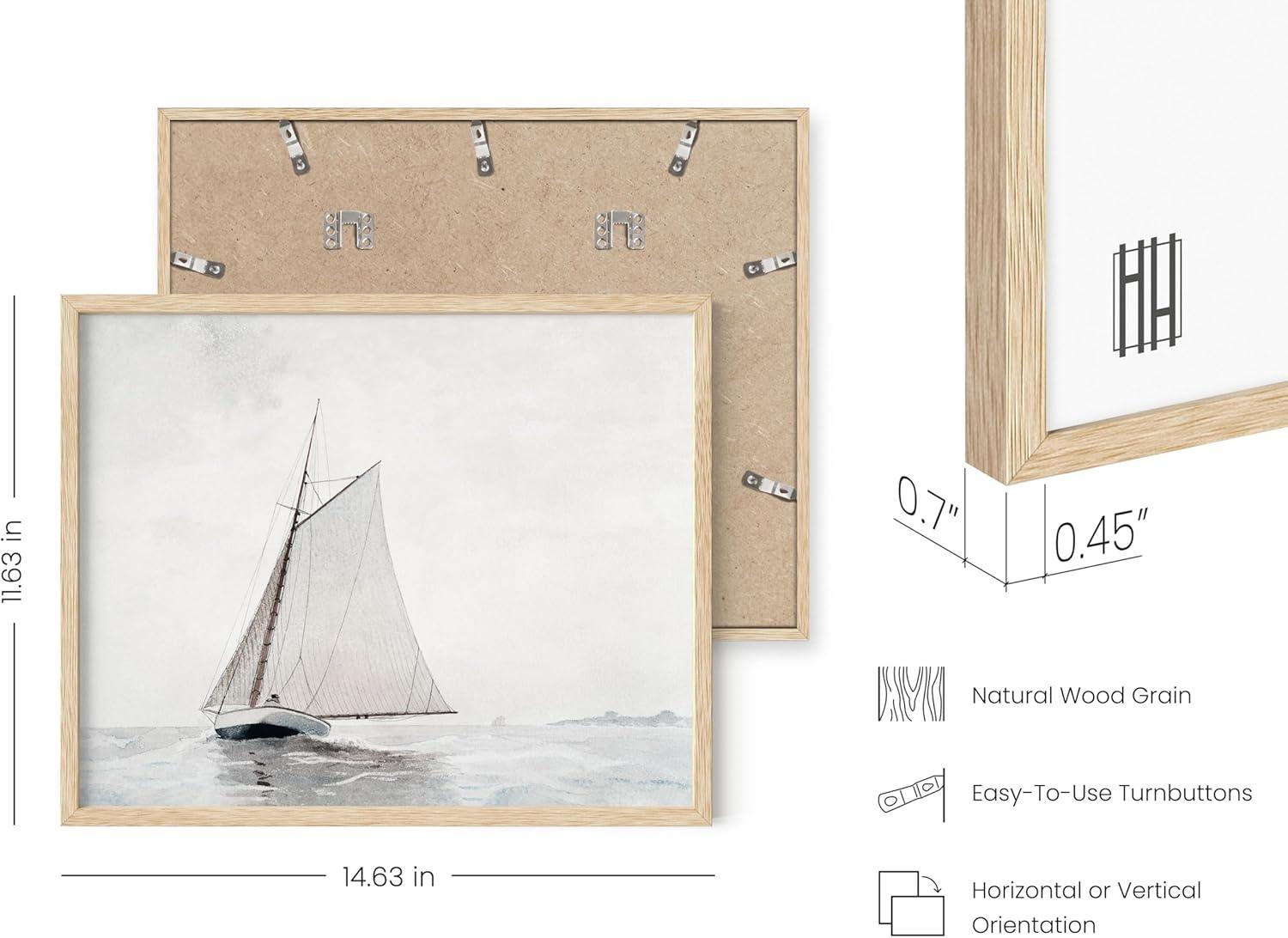 Vintage Nautical Sailboat Landscape Canvas Print in White Frame