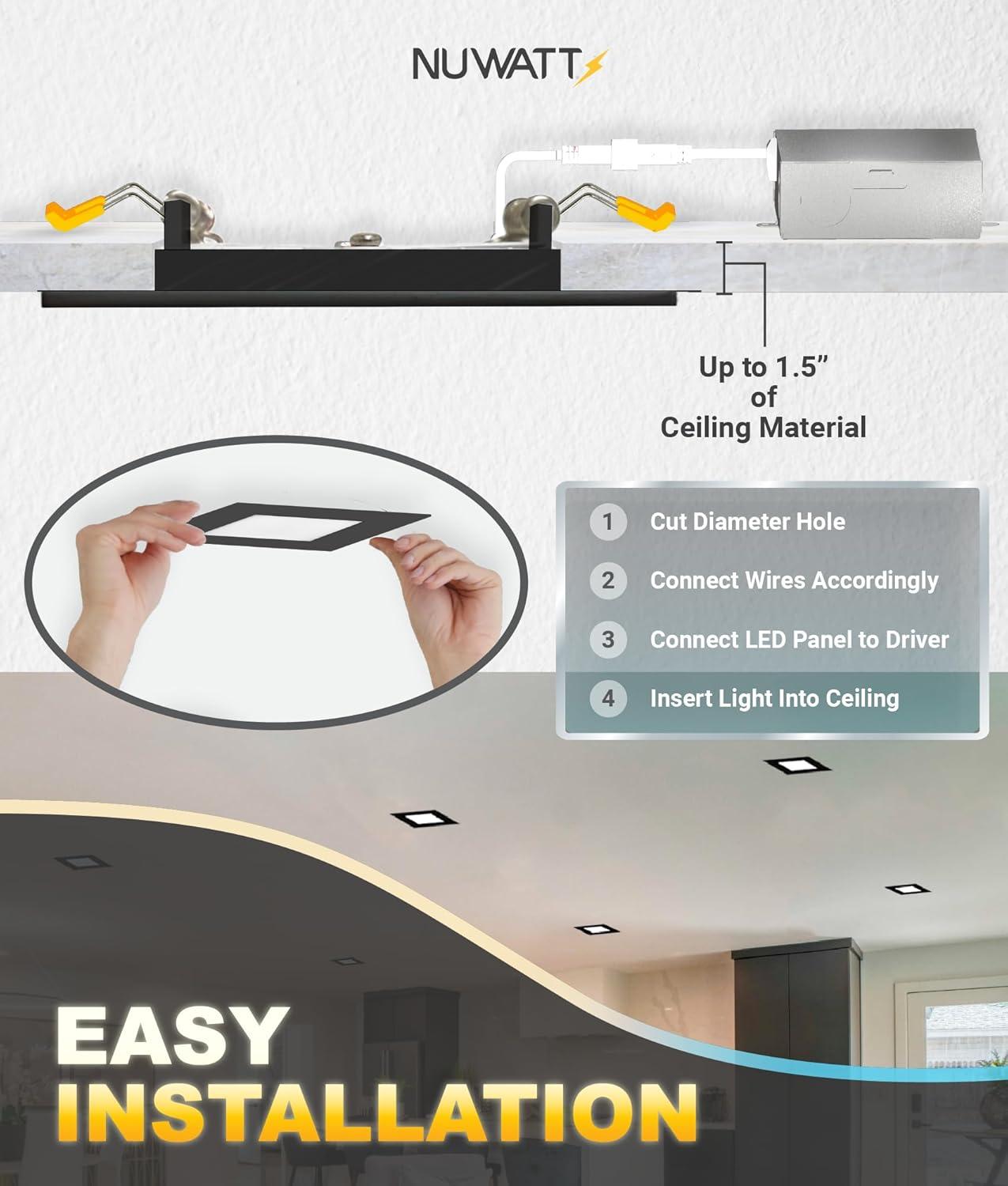 4 in. Slim Canless Square LED Recessed Light 12W 5CCT Dimmable IC Rated 550LM Black Trim 12PK