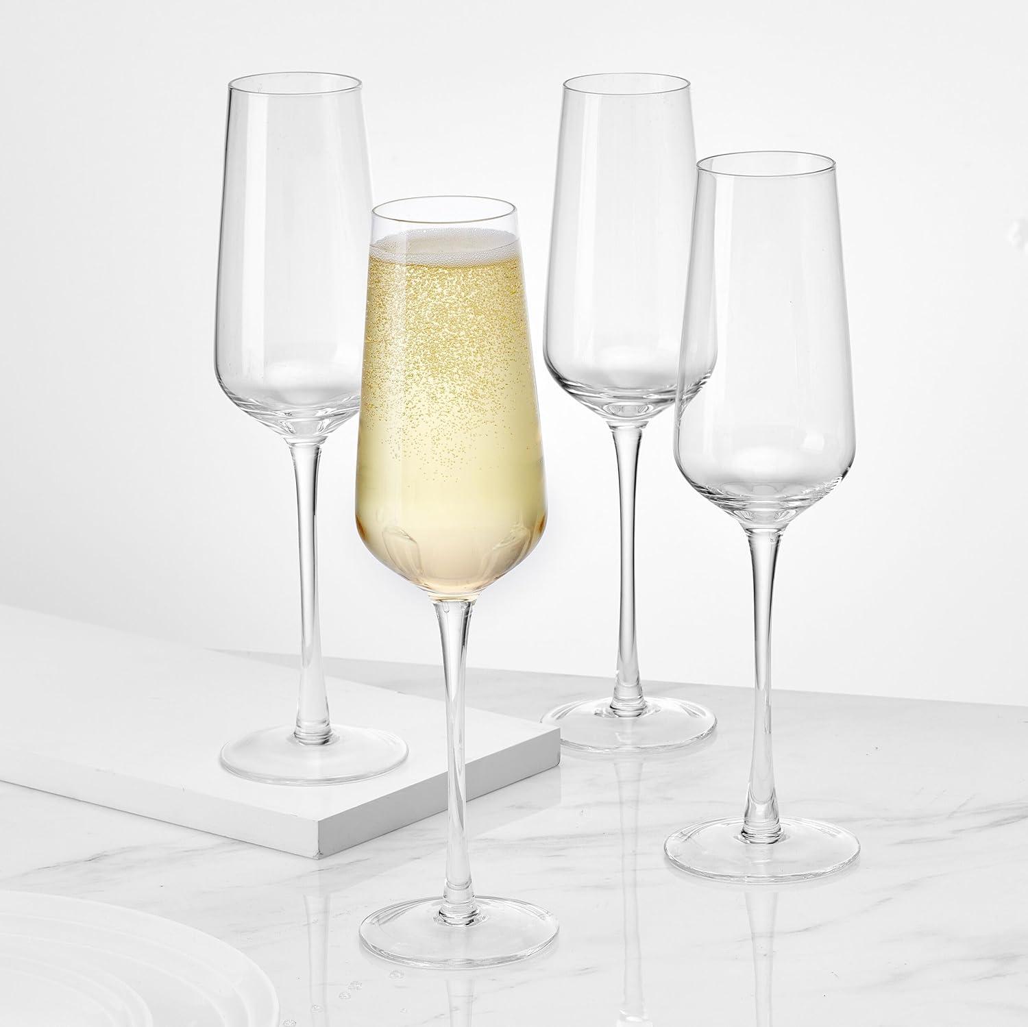 Samantha Clear Lead-Free Crystal Champagne Flutes, Set of 4, 10.5 Ounce