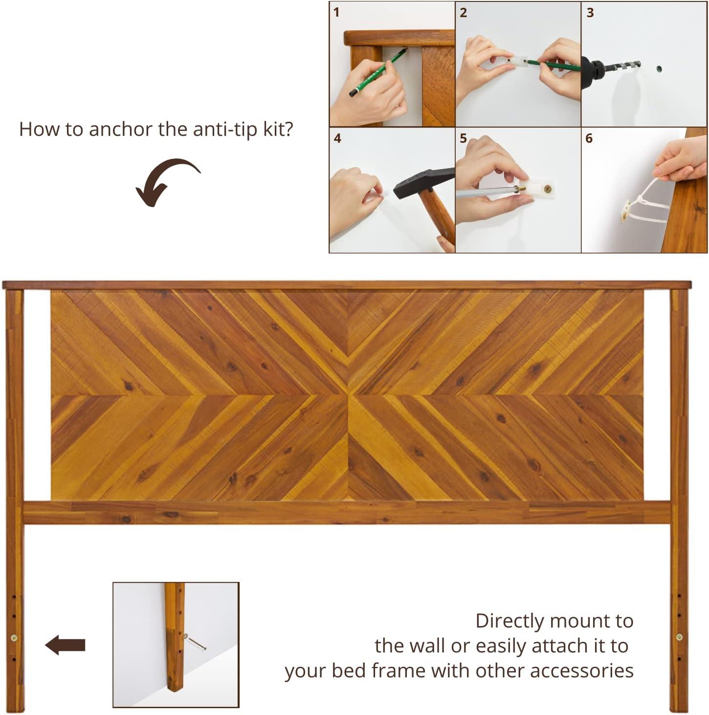 King Rustic Golden Brown Acacia Wood Slat Headboard