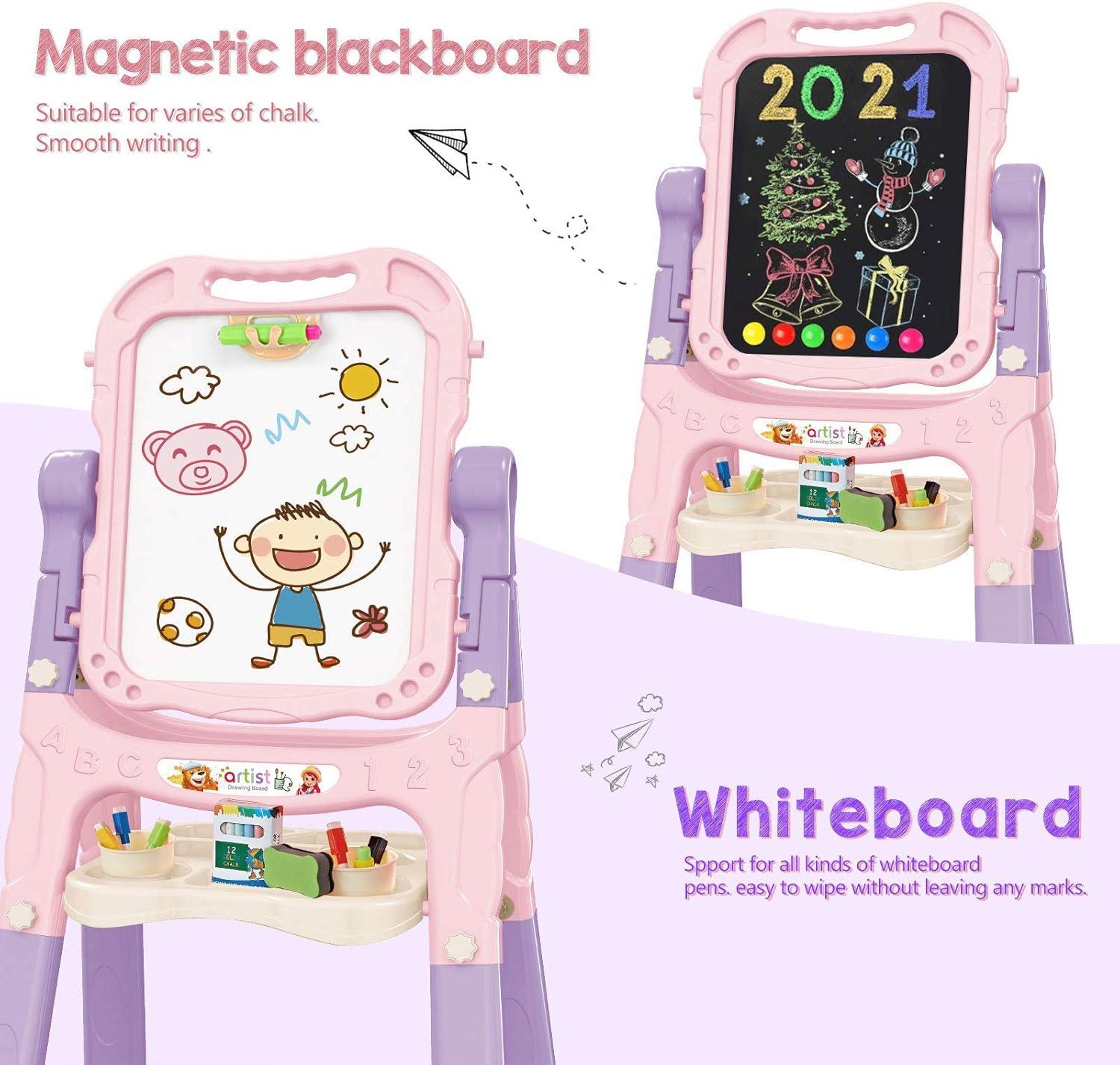 Pink Adjustable Freestanding Double-Sided Magnetic Art Easel