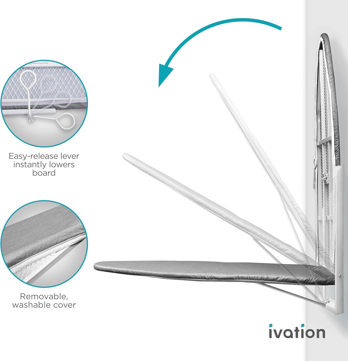 Ivation Foldable Ironing Board Compact Wall-Mount with Removable Cover