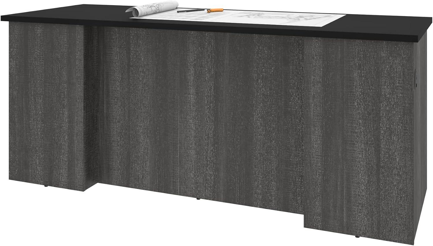 Contemporary Black and Bark Gray U-Shaped Executive Desk