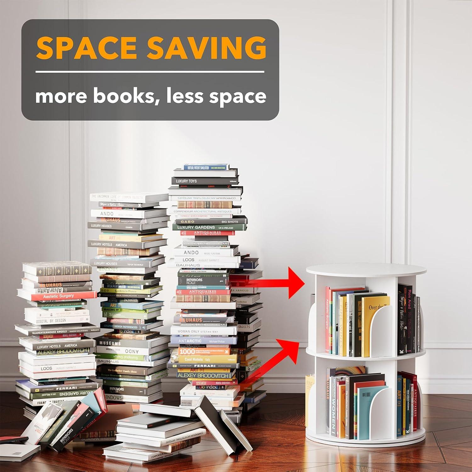 SpaceAid Rotating Bookshelf Tower, 360° Spinning Bookcase Lazy Susan, Revolving Round Carousel For Book Storage, Vertical Turning Spiral Corner Organizer