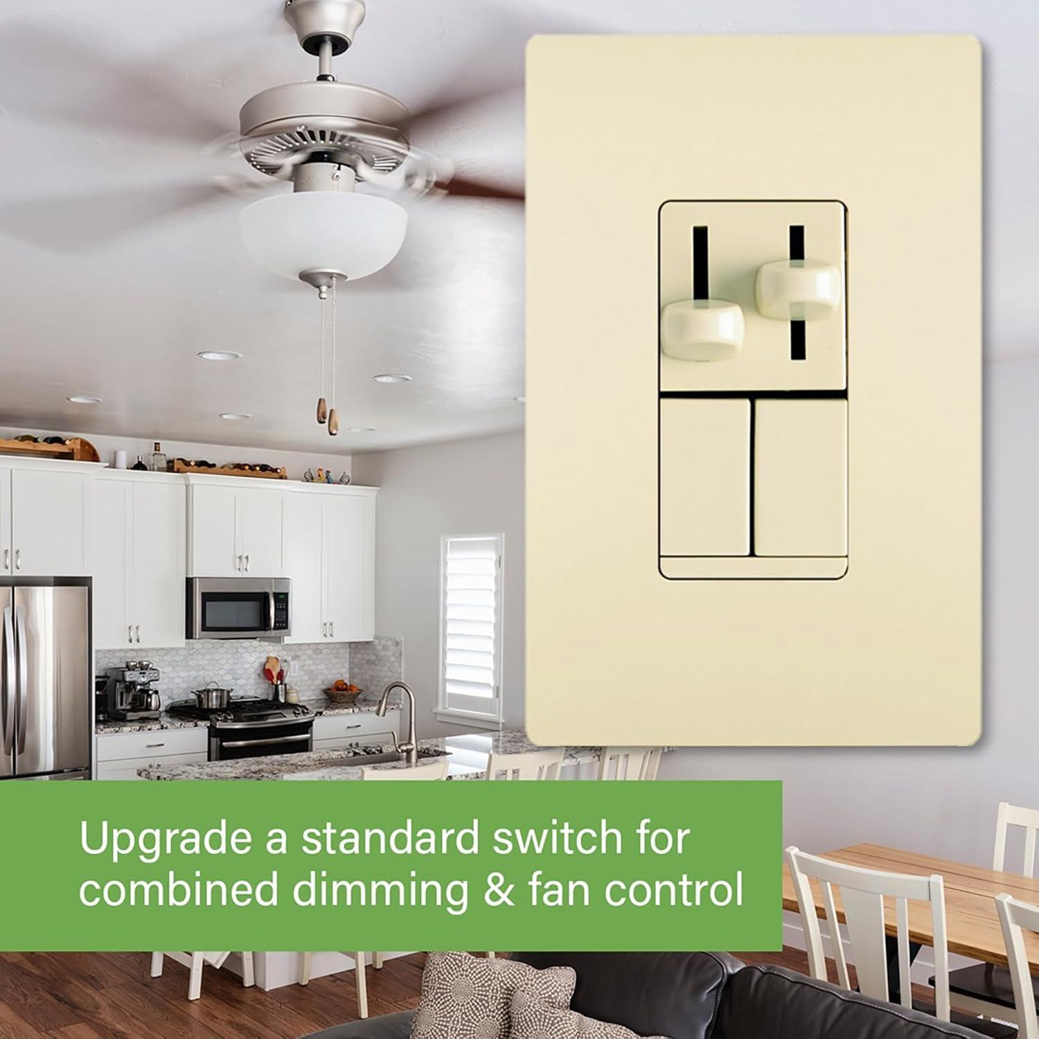 Light Almond Dual Slide Dimmer and Fan Control Switch