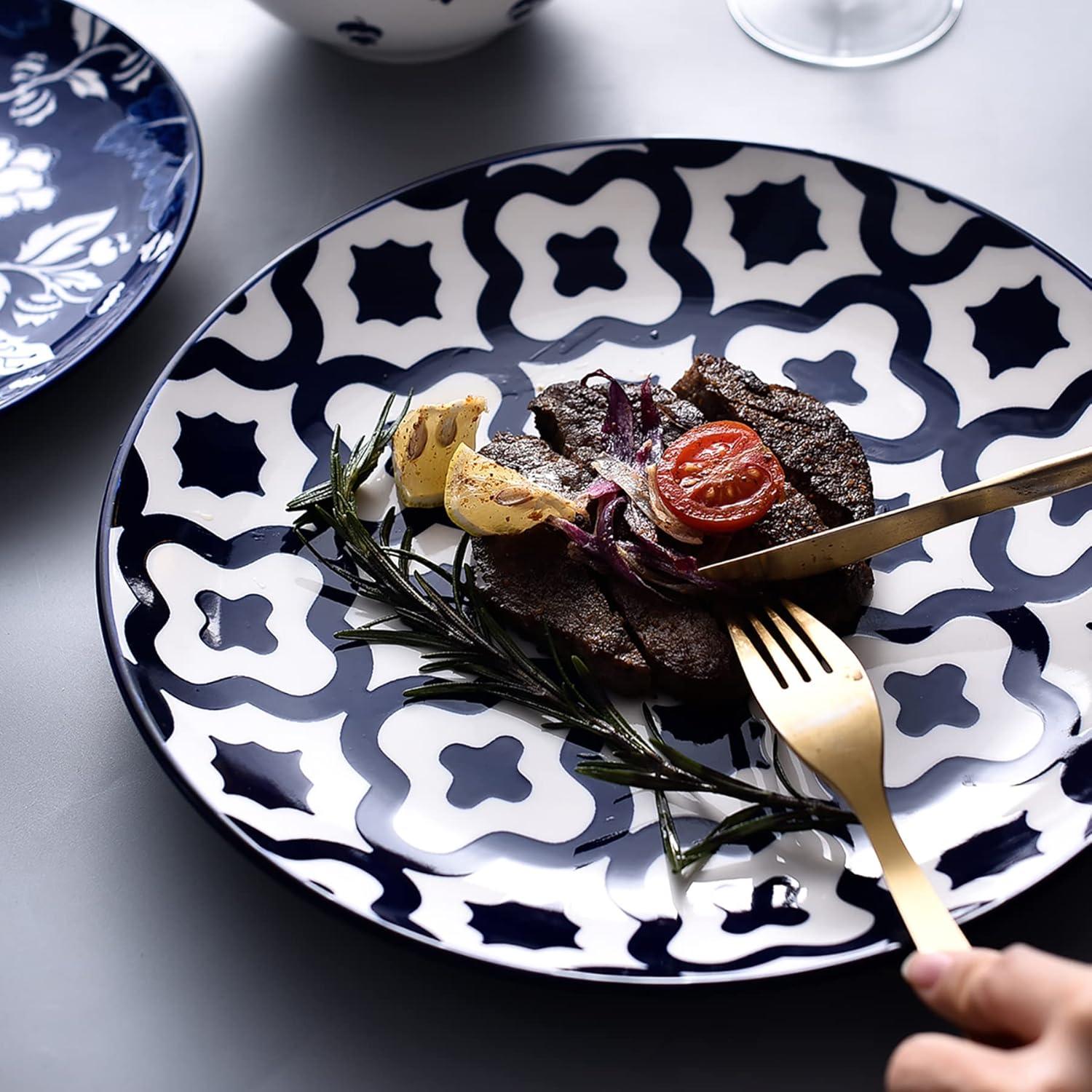 Wisenvoy Juegos de Vajilla Juegos de Platos y Tazones Juego de Platos de Cerámica Juego de Platos Vajilla de Gres Juego de Platos para 4 Azul