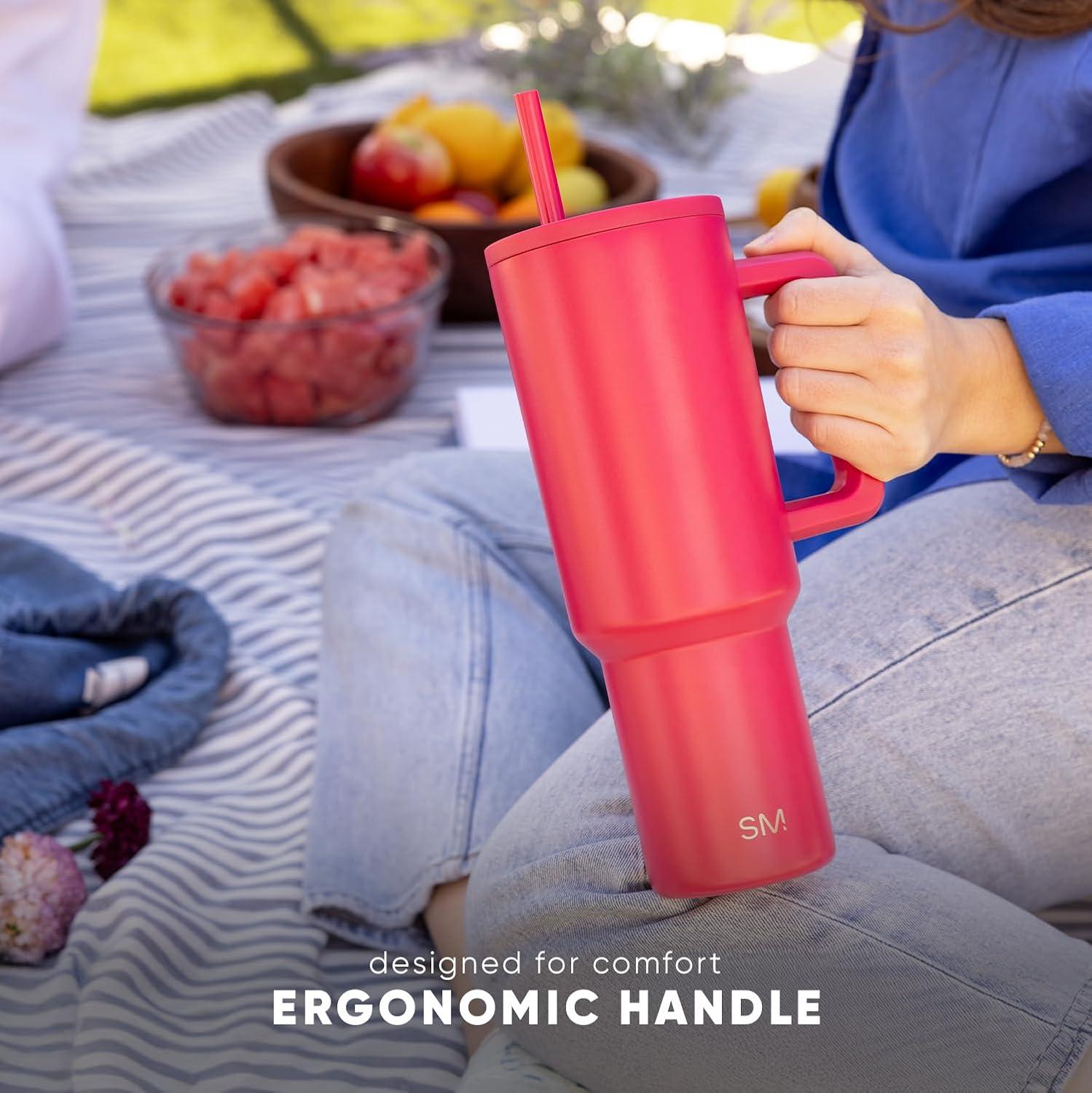 Simple Modern 40 oz Trek Tumbler with Handle and Straw Lid | Cup Holder Friendly Insulated Stainless Steel Travel Mug | Pink Candy Cane Toss