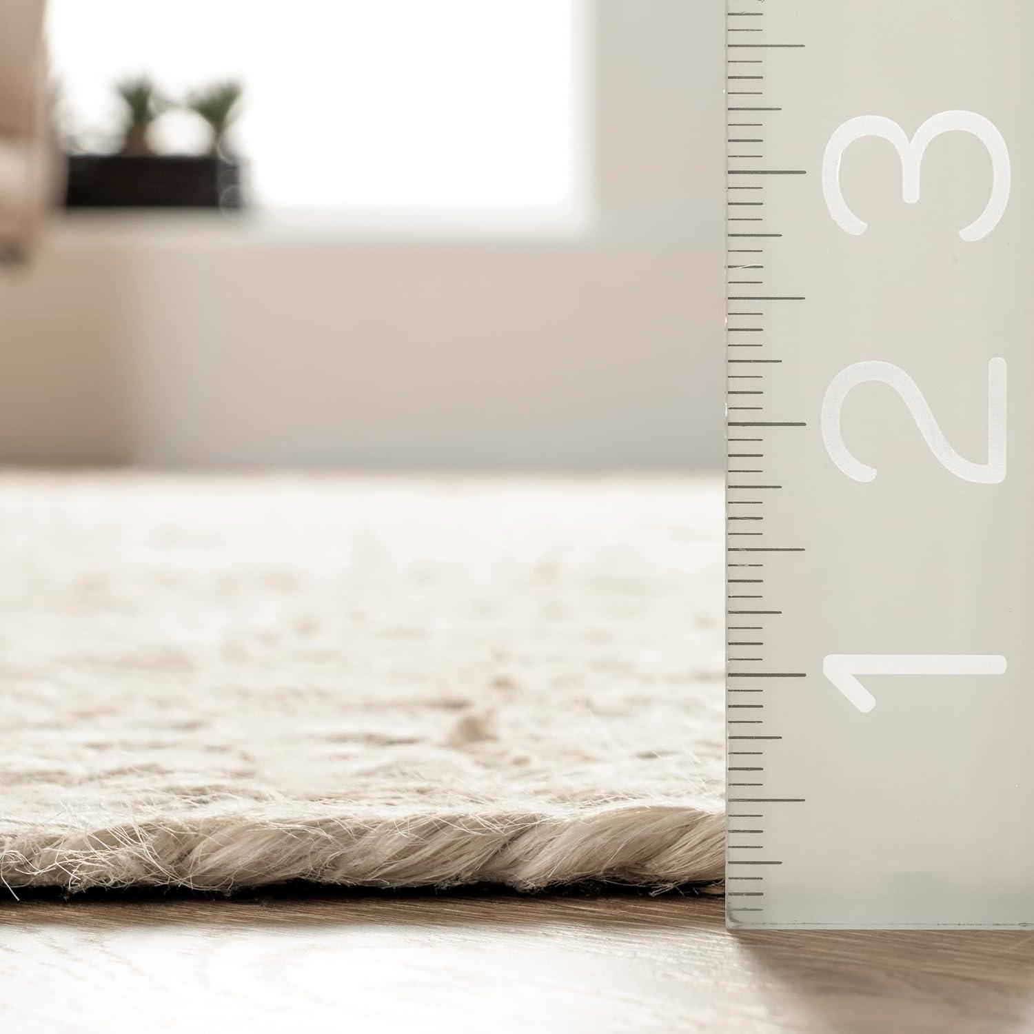 Nuloom 6x9 Rigo Jute Hand Woven Indoor Area Rug, Off White, Solid Farmhouse Design, Natural Fiber Bedroom, Living Room, Kitchen,