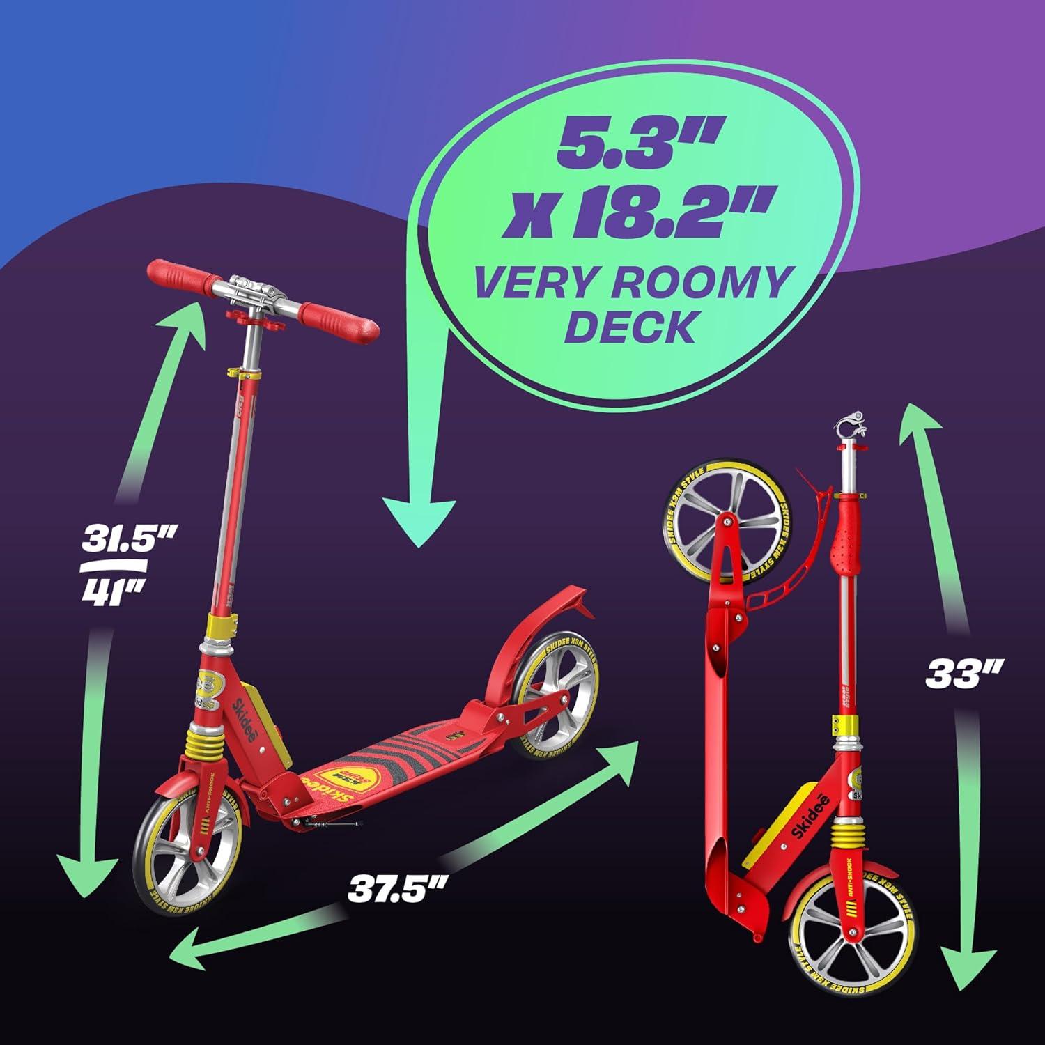 Red Adjustable Height Kick Scooter with Anti-Shock Suspension