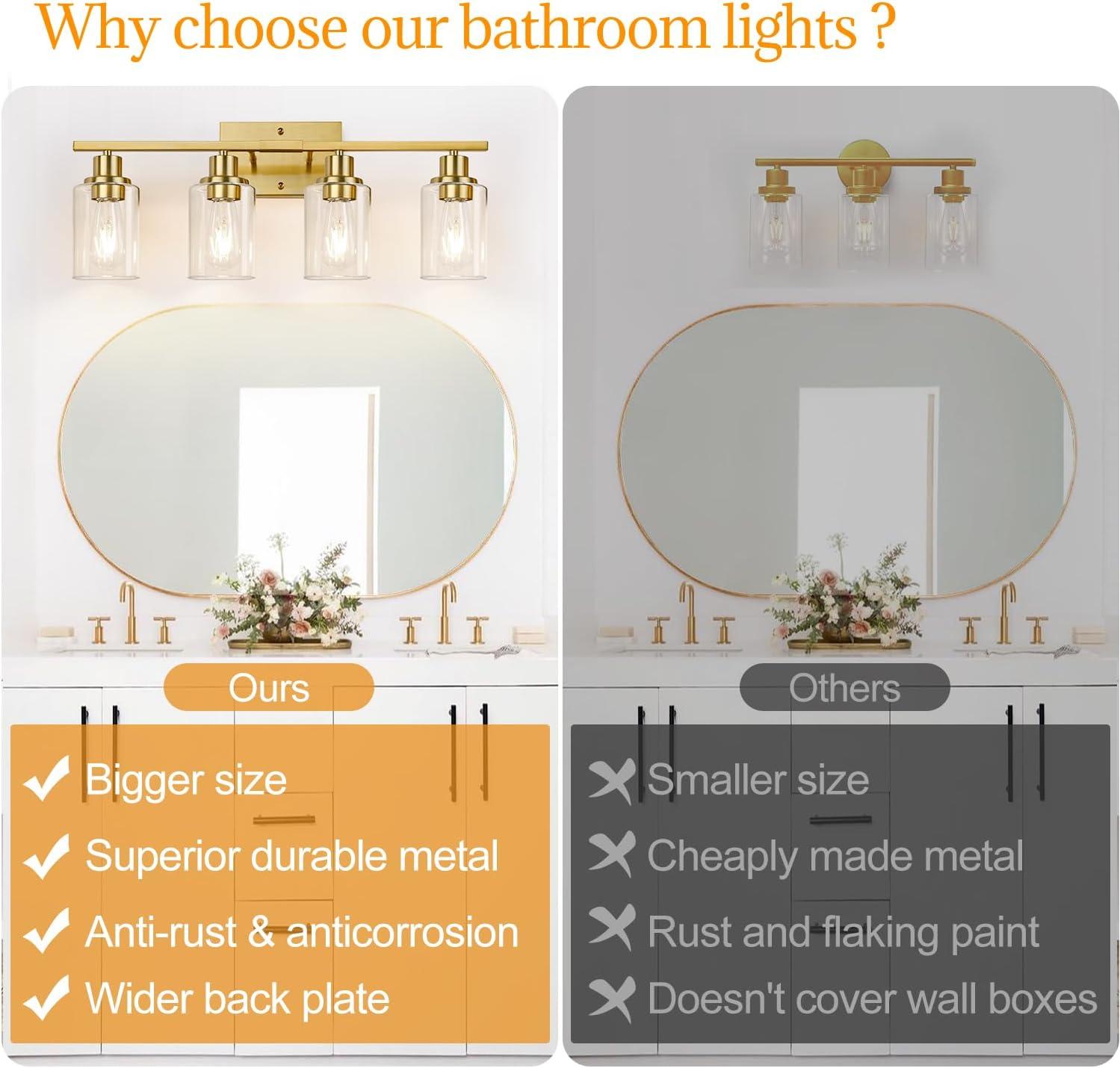 Gold 4-Light Modern Vanity Fixture with Clear Glass Shades